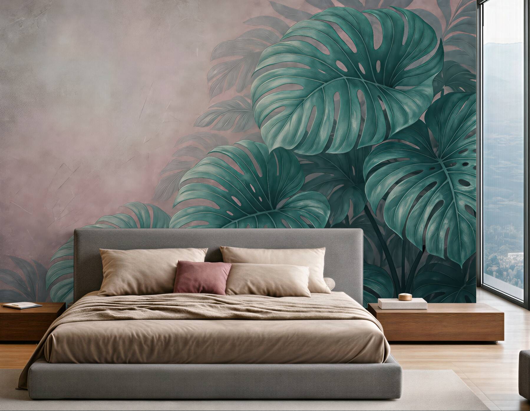 Fototapeta monstera w pudrowym tropikalnym cieniu