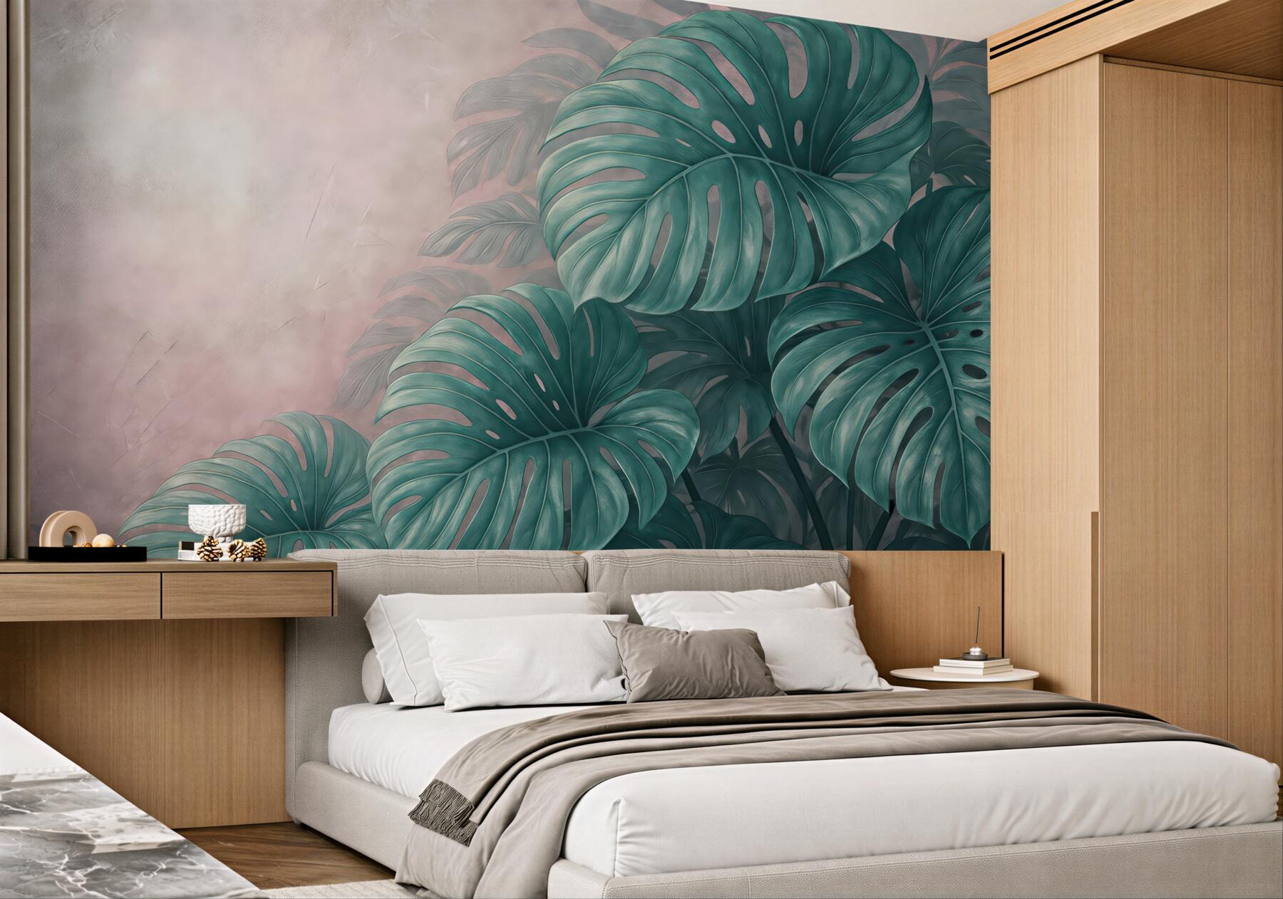 Fototapeta monstera w pudrowym tropikalnym cieniu