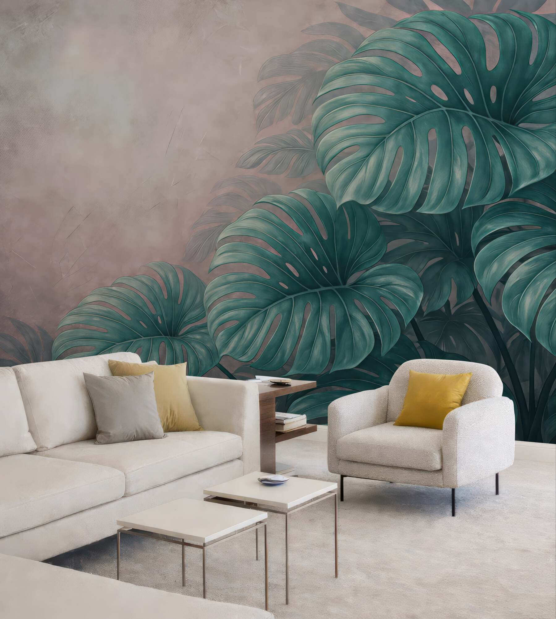 Fototapeta monstera w pudrowym tropikalnym cieniu