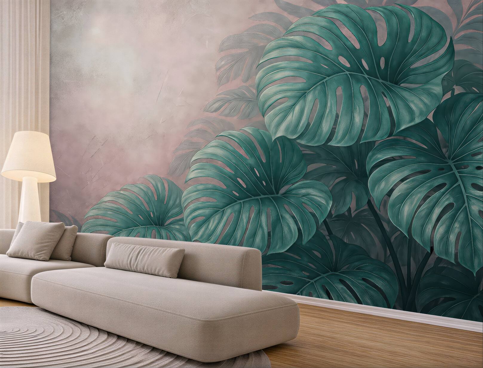 Fototapeta monstera w pudrowym tropikalnym cieniu