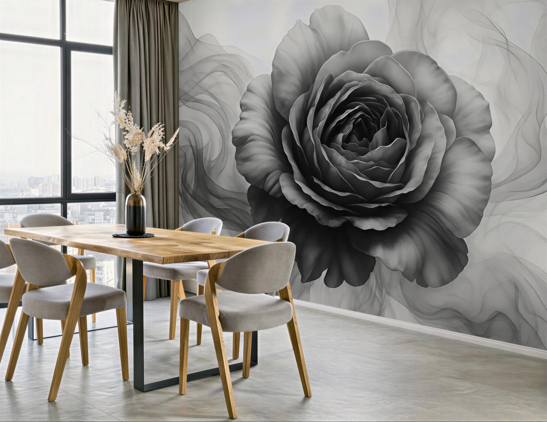 Fototapeta grafitowa róża w mglistym stylu