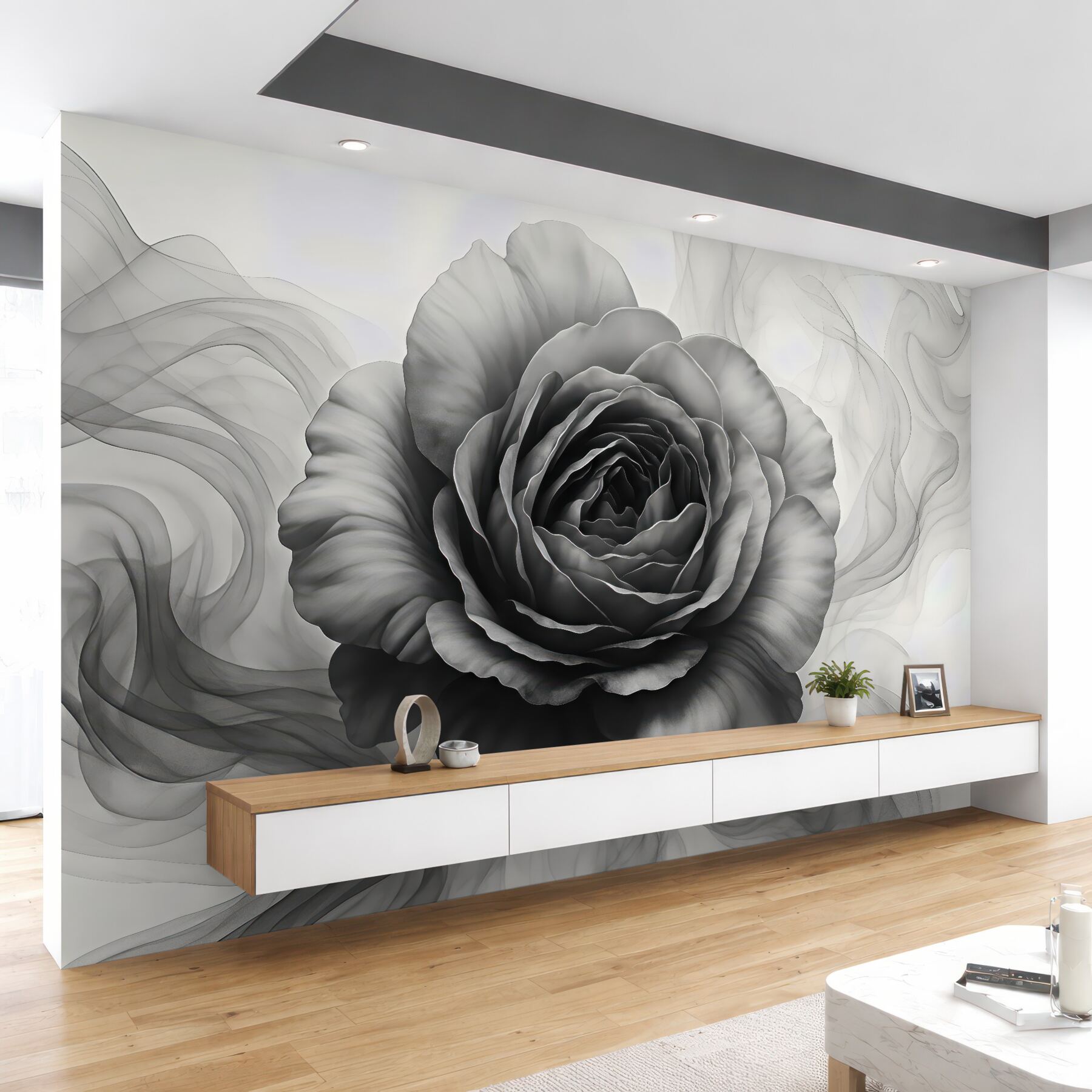 Fototapeta grafitowa róża w mglistym stylu