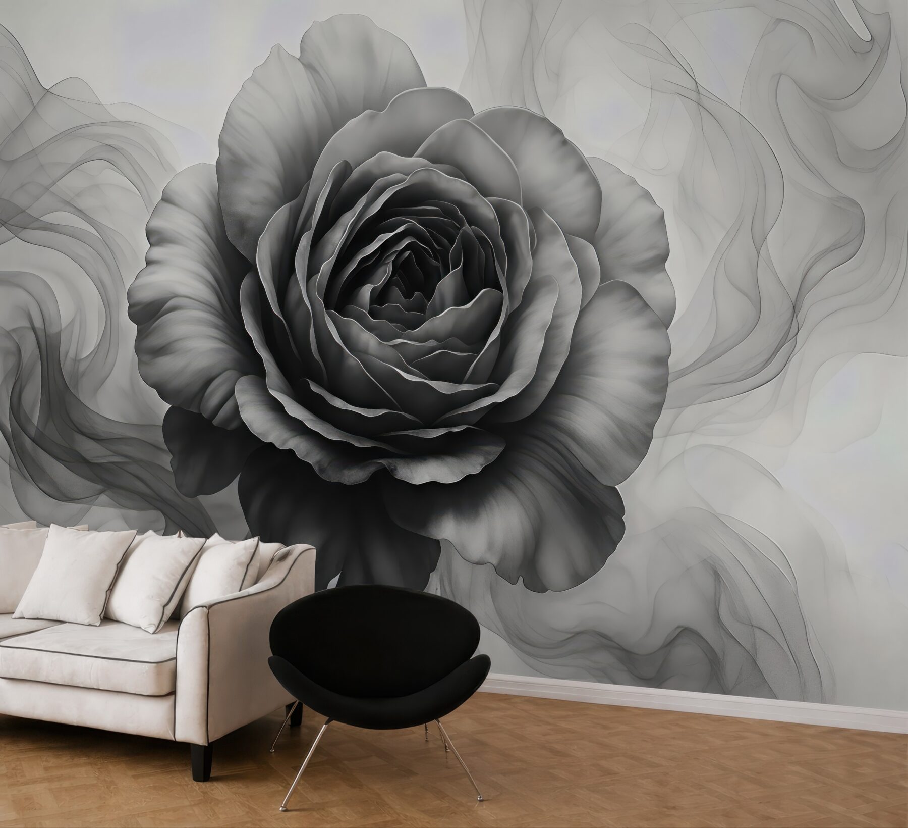 Fototapeta grafitowa róża w mglistym stylu