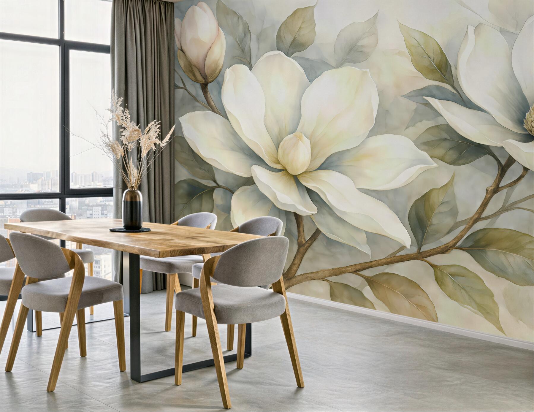 Fototapeta kremowe magnolie w subtelnej mgle