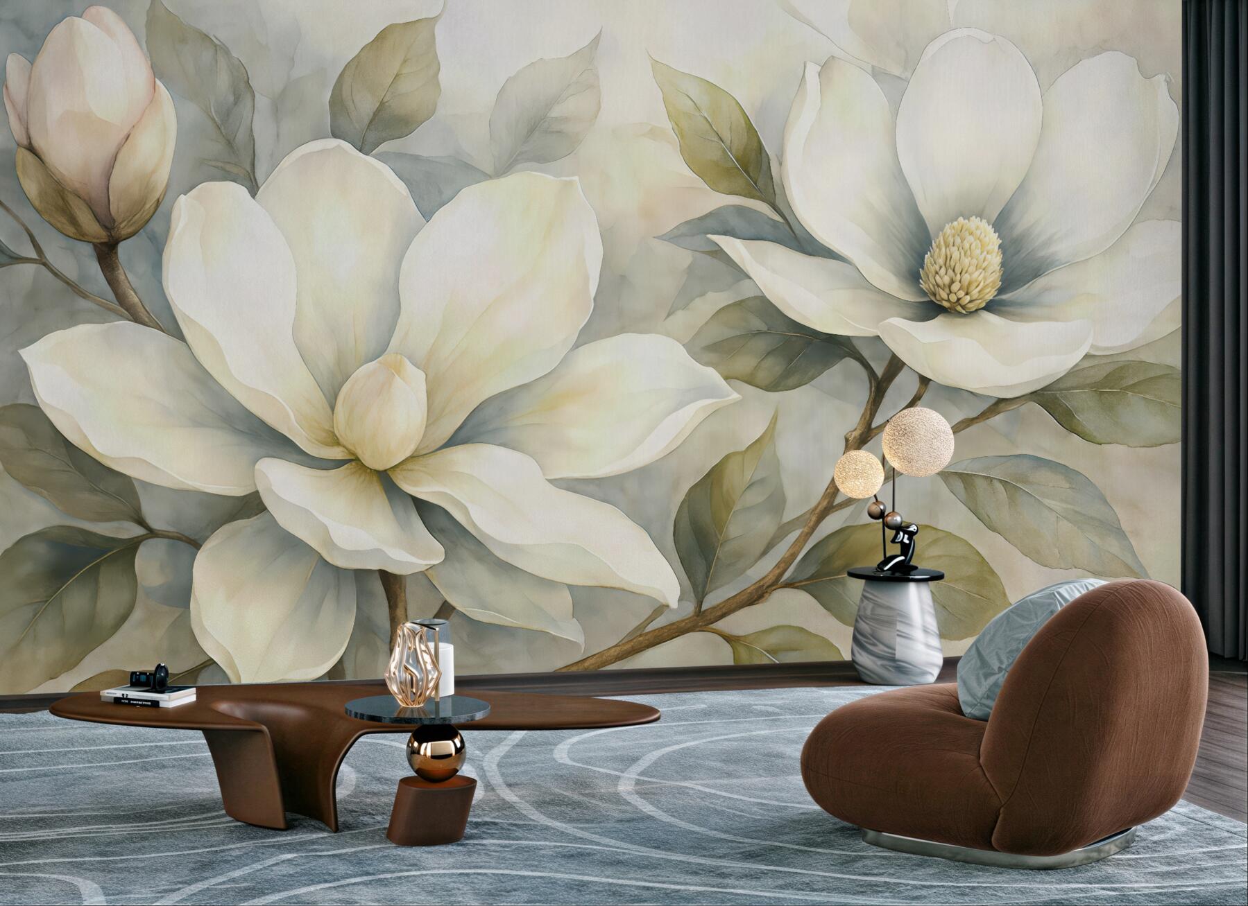 Fototapeta kremowe magnolie w subtelnej mgle
