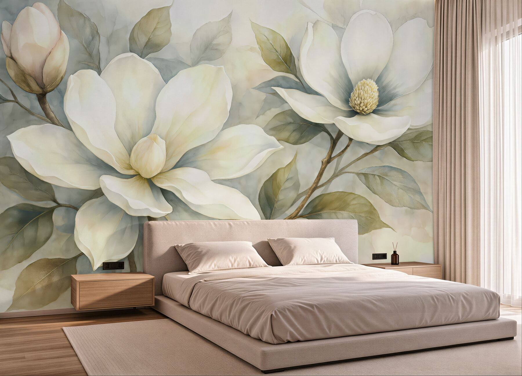Fototapeta kremowe magnolie w subtelnej mgle