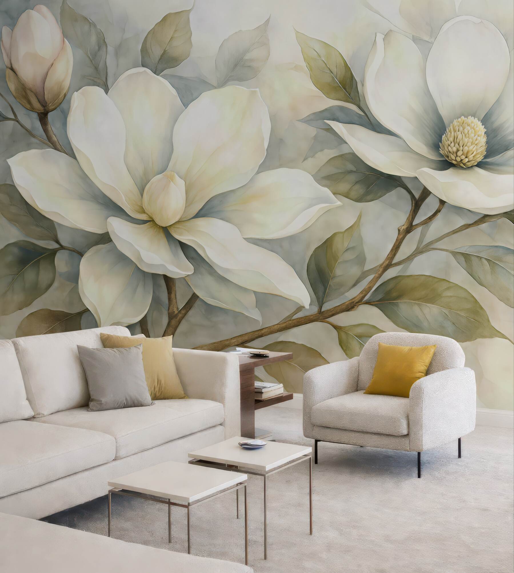 Fototapeta kremowe magnolie w subtelnej mgle