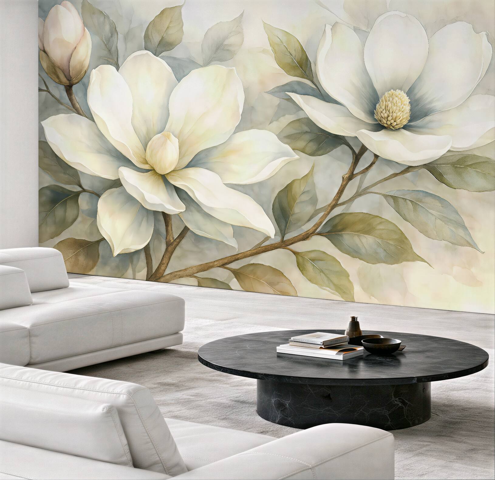 Fototapeta kremowe magnolie w subtelnej mgle