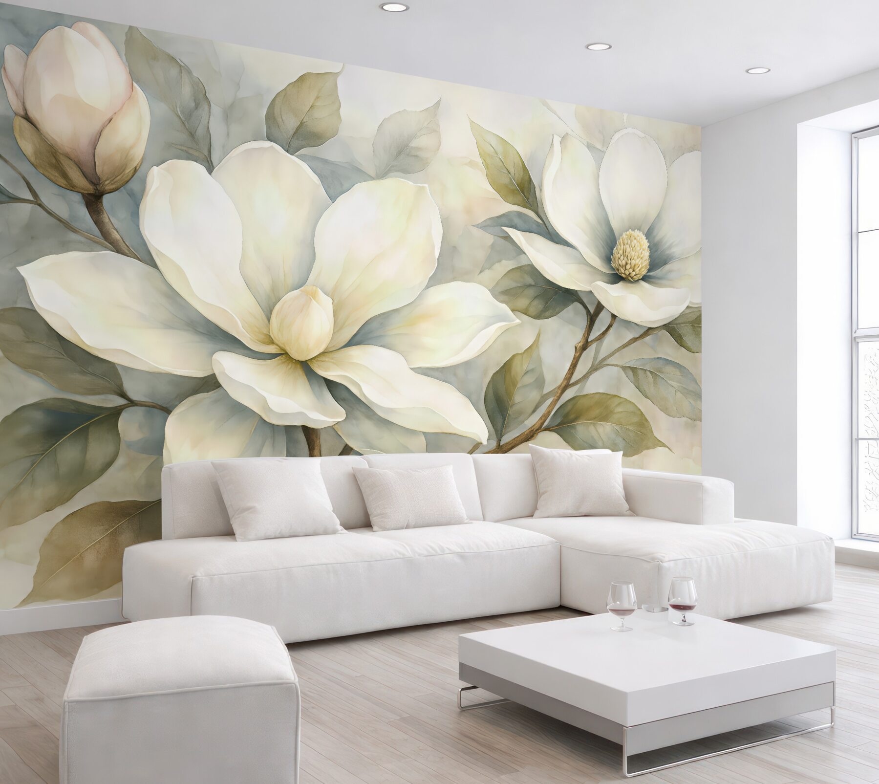Fototapeta kremowe magnolie w subtelnej mgle