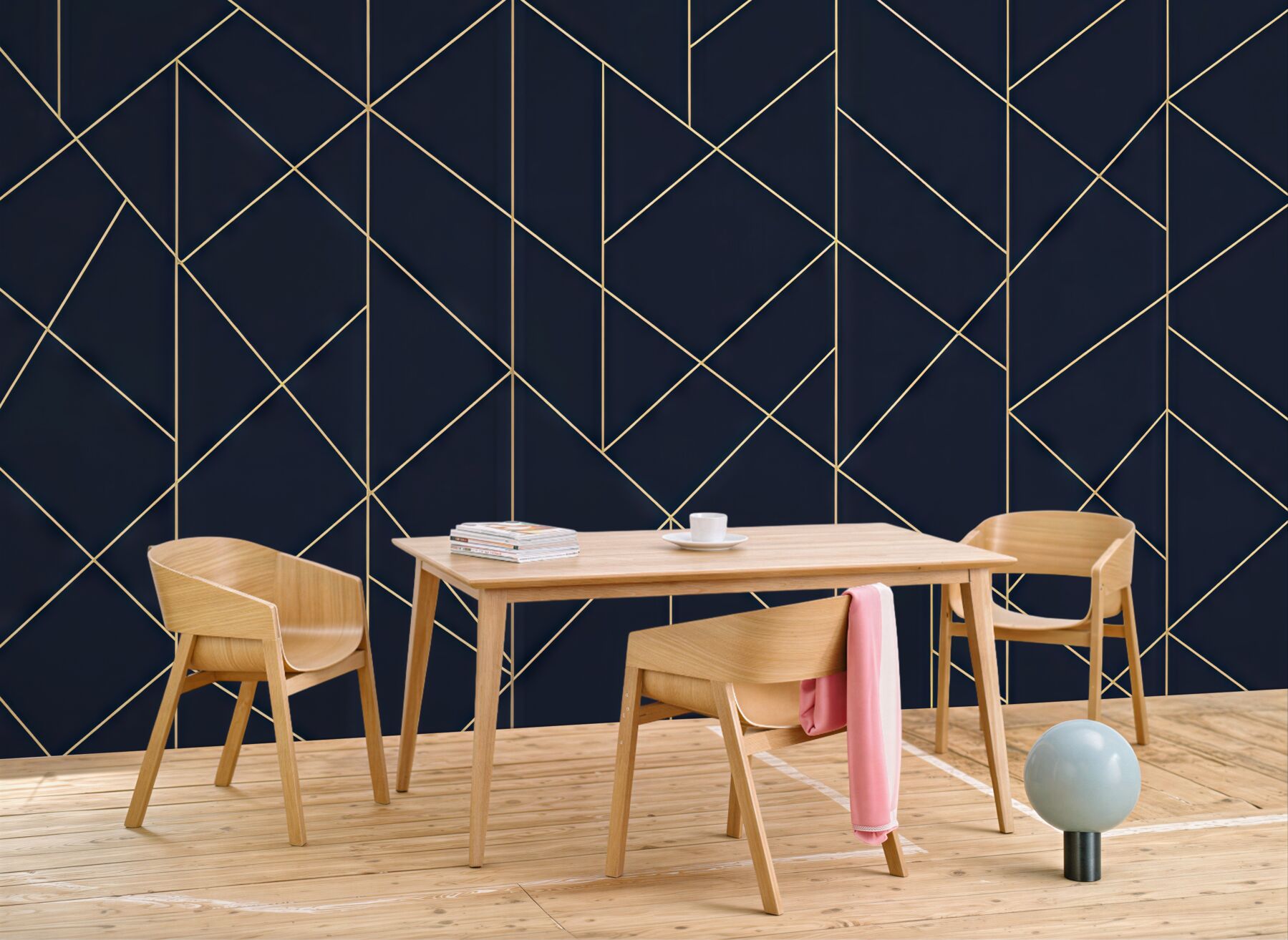 Fototapeta granatowa geometria ze złotą linią