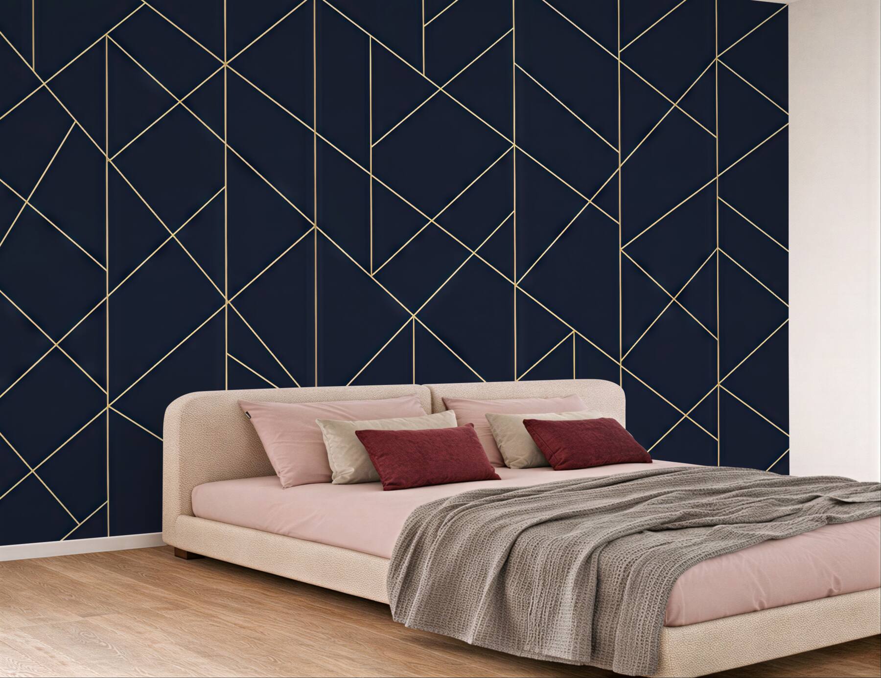 Fototapeta granatowa geometria ze złotą linią