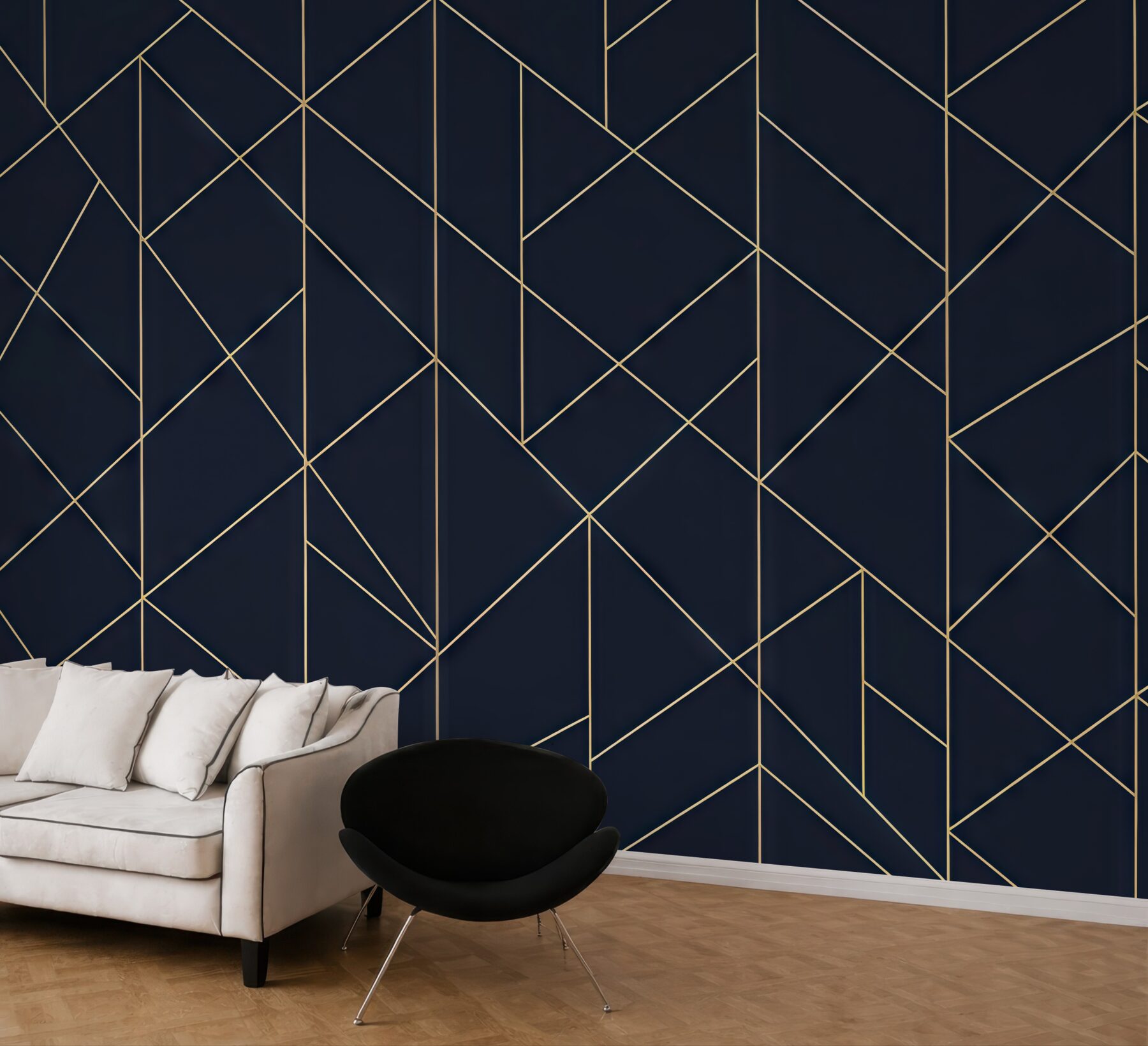 Fototapeta granatowa geometria ze złotą linią