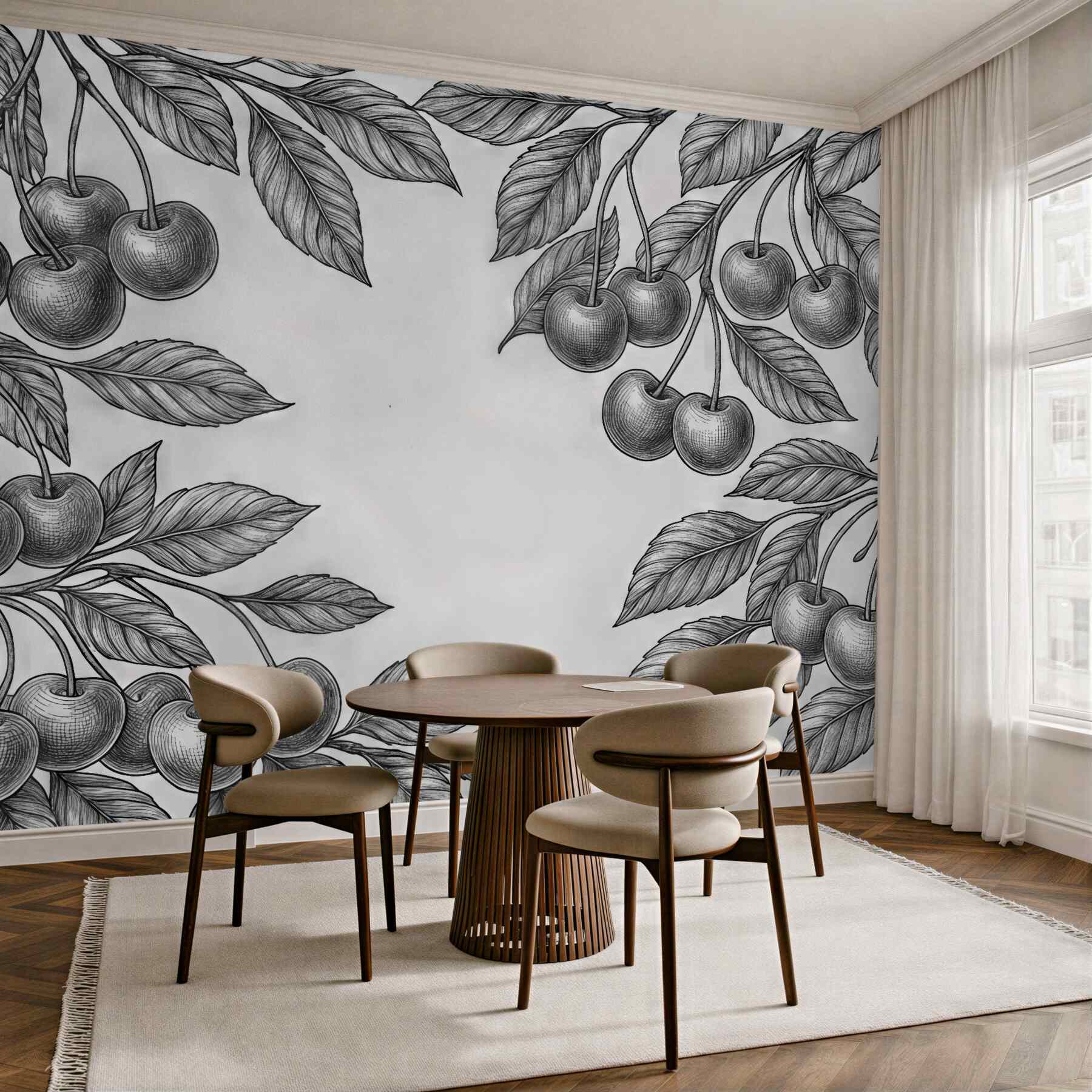 Fototapeta grafitowe wiśnie w botanicznym szkicu