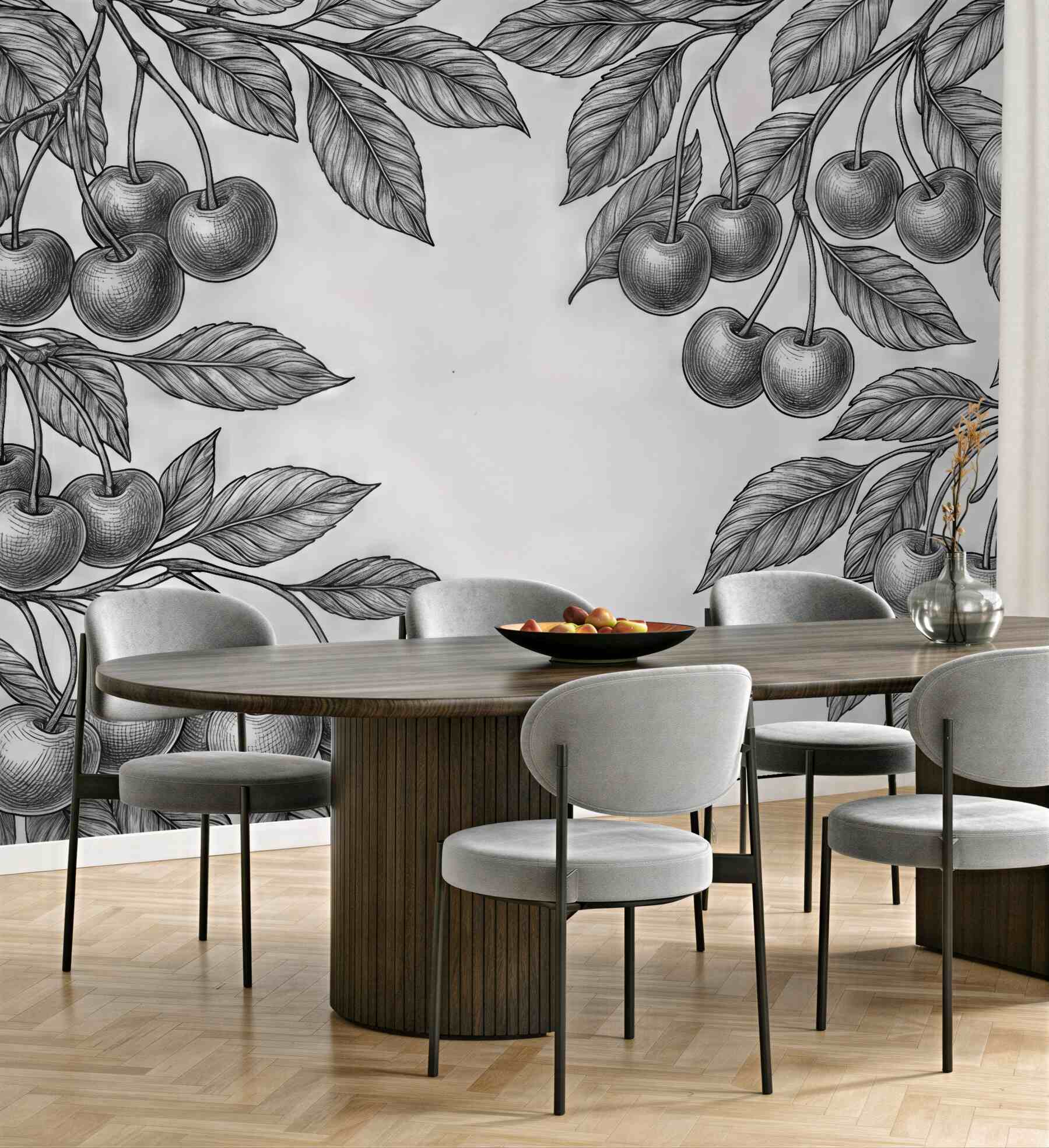 Fototapeta grafitowe wiśnie w botanicznym szkicu