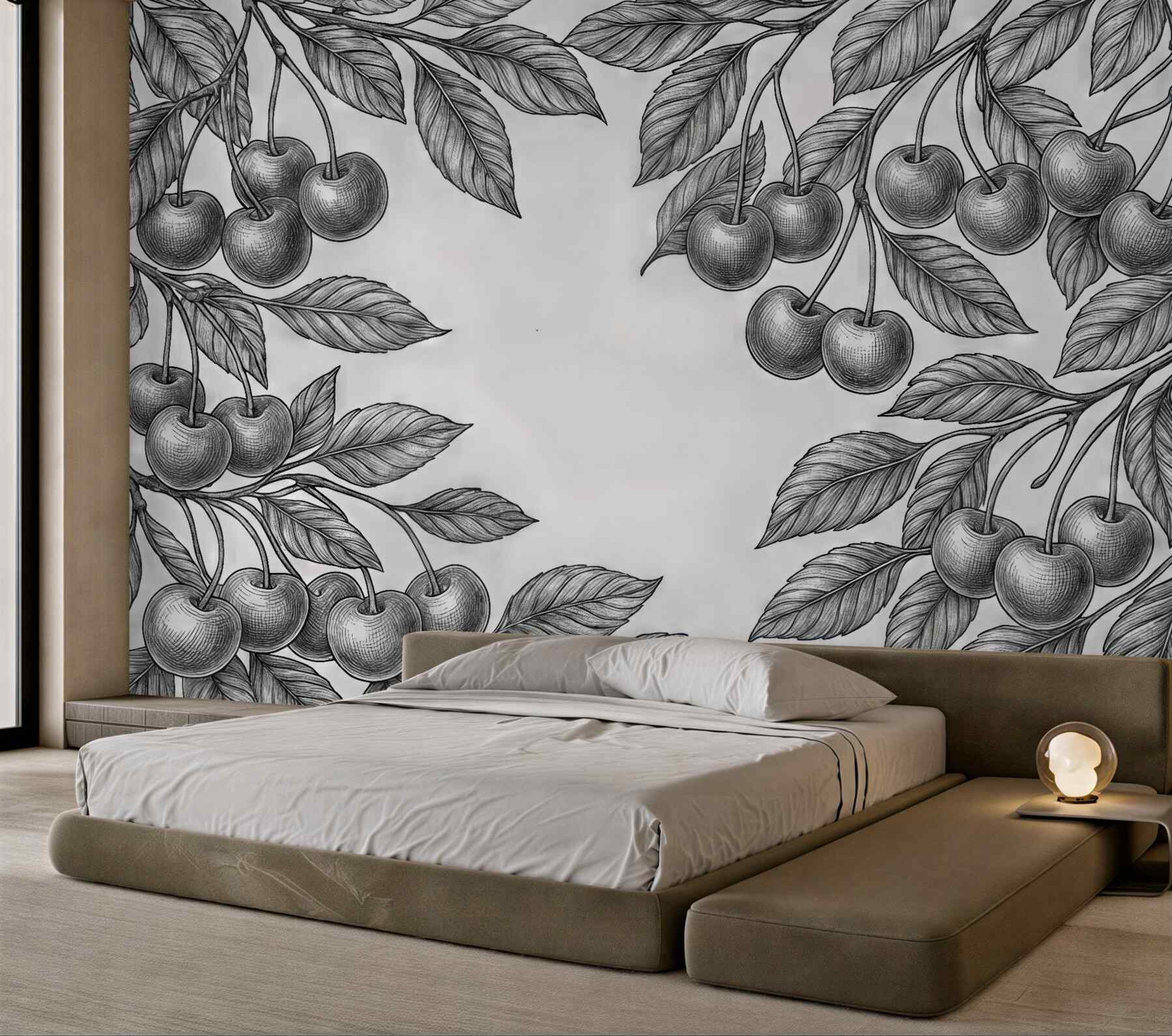 Fototapeta grafitowe wiśnie w botanicznym szkicu