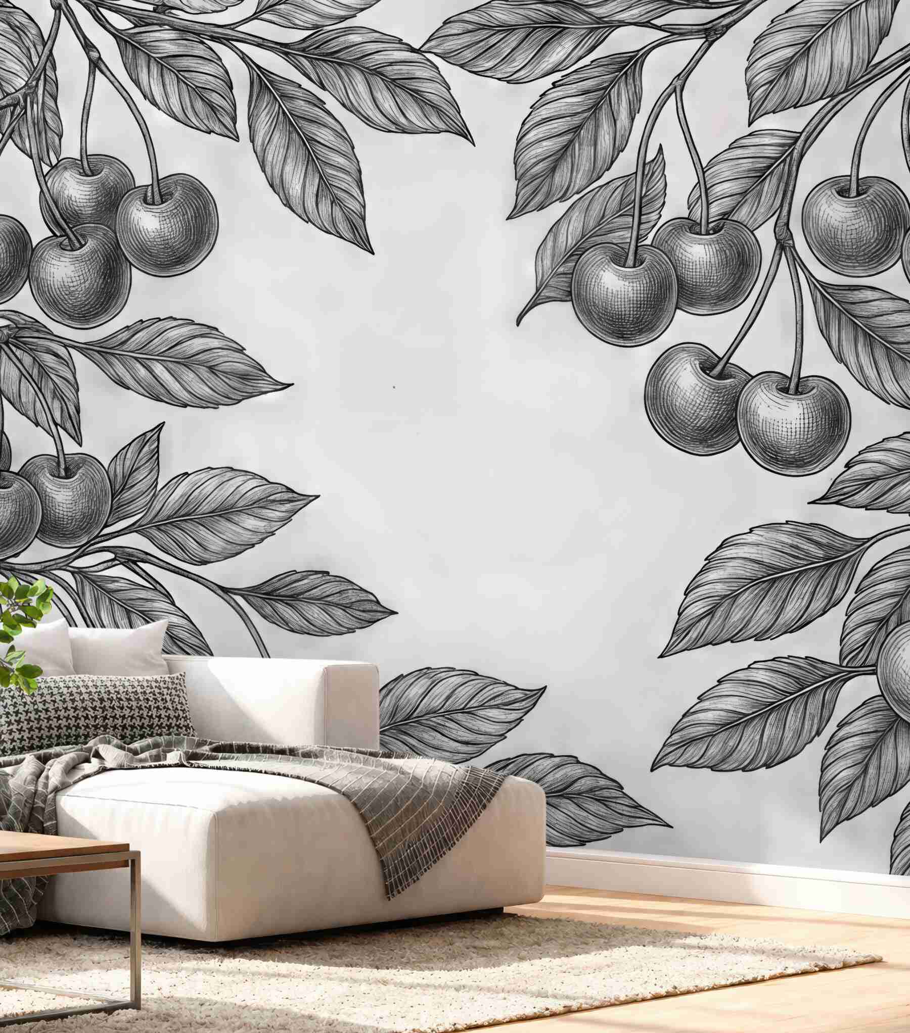 Fototapeta grafitowe wiśnie w botanicznym szkicu