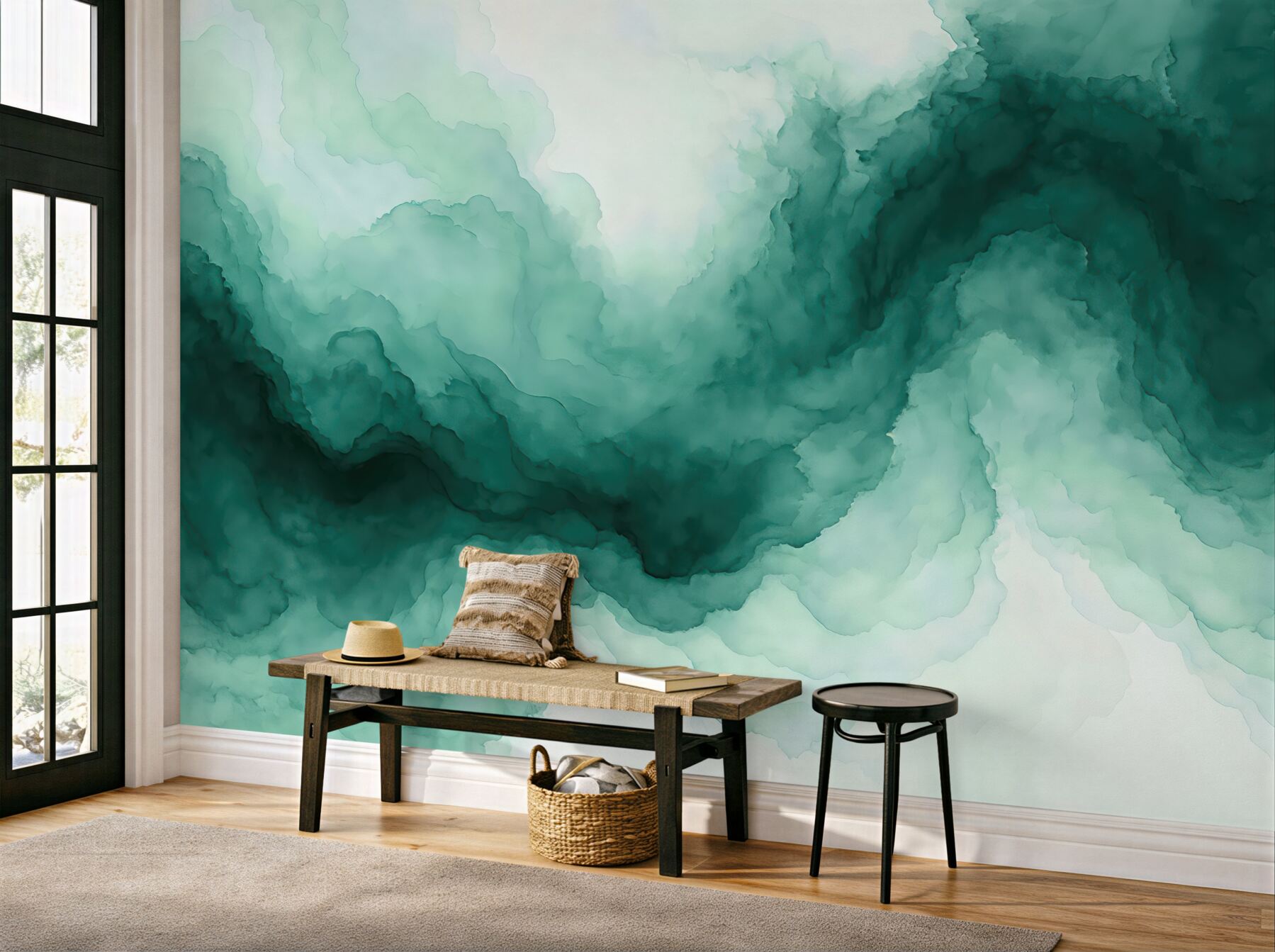 Fototapeta turkusowa abstrakcja akwarelna w ruchu