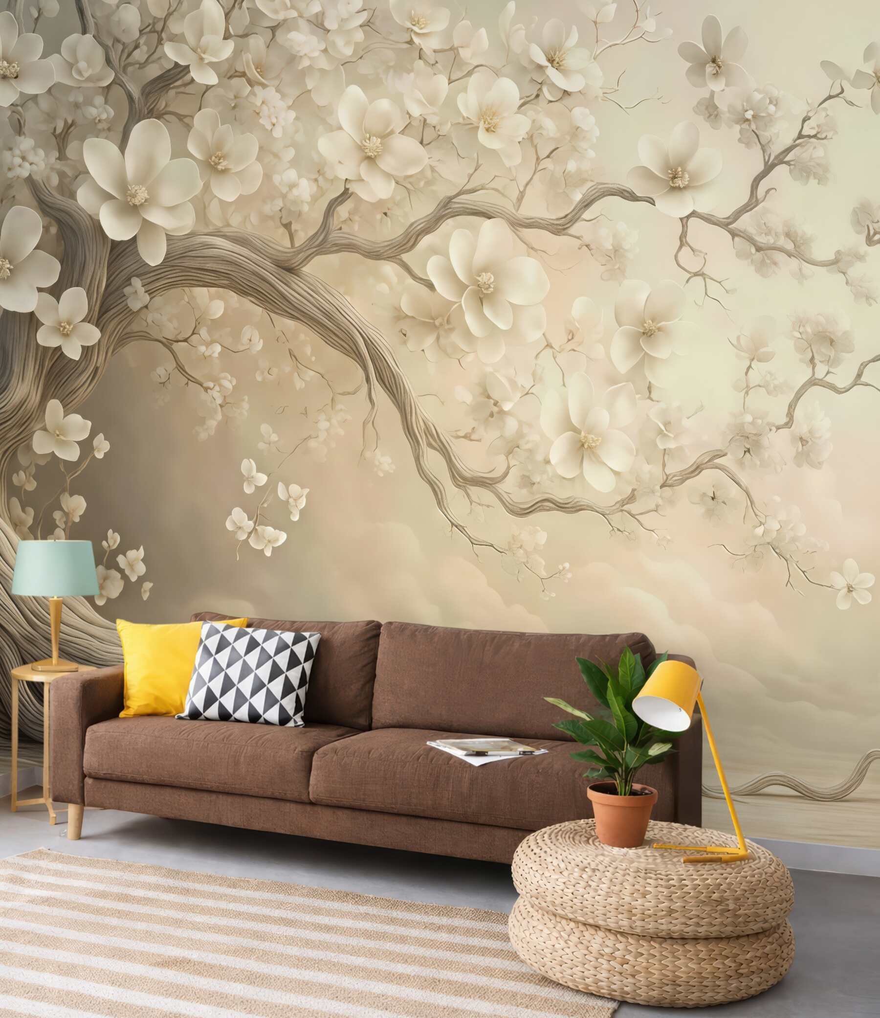 Fototapeta kremowe magnolie na baśniowym drzewie