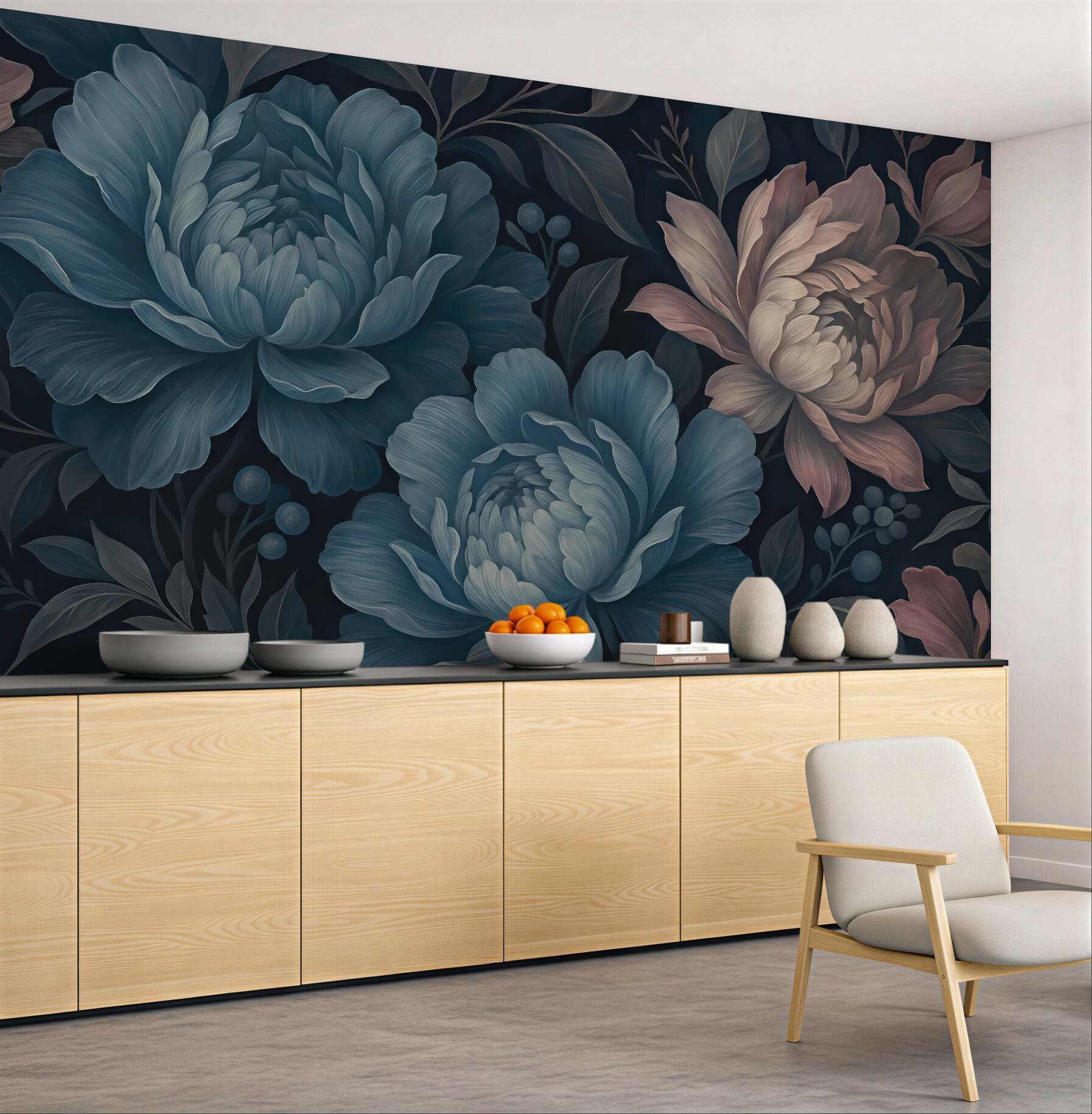 Fototapeta nastrojowe piwonie w granatowym cieniu
