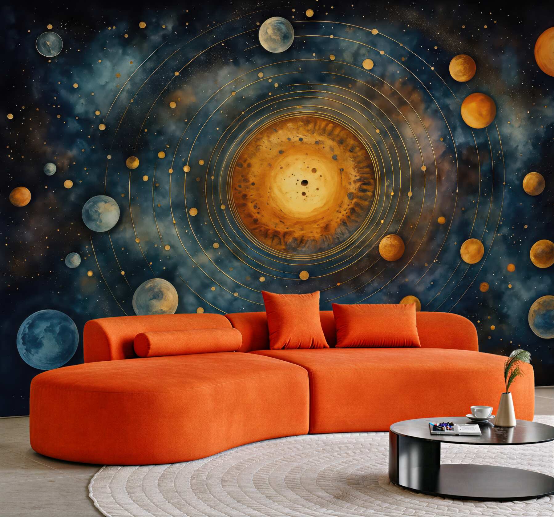 Fototapeta kosmiczny układ planet wokół złotego słońca