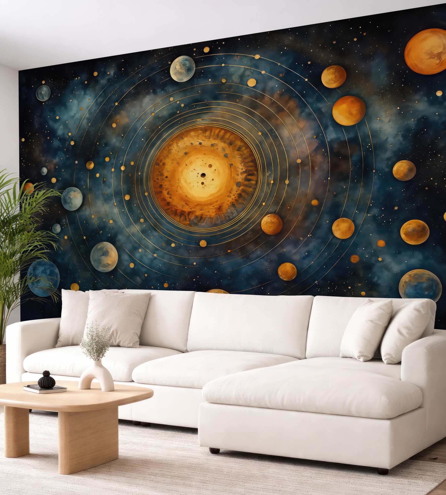 Fototapeta kosmiczny układ planet wokół złotego słońca