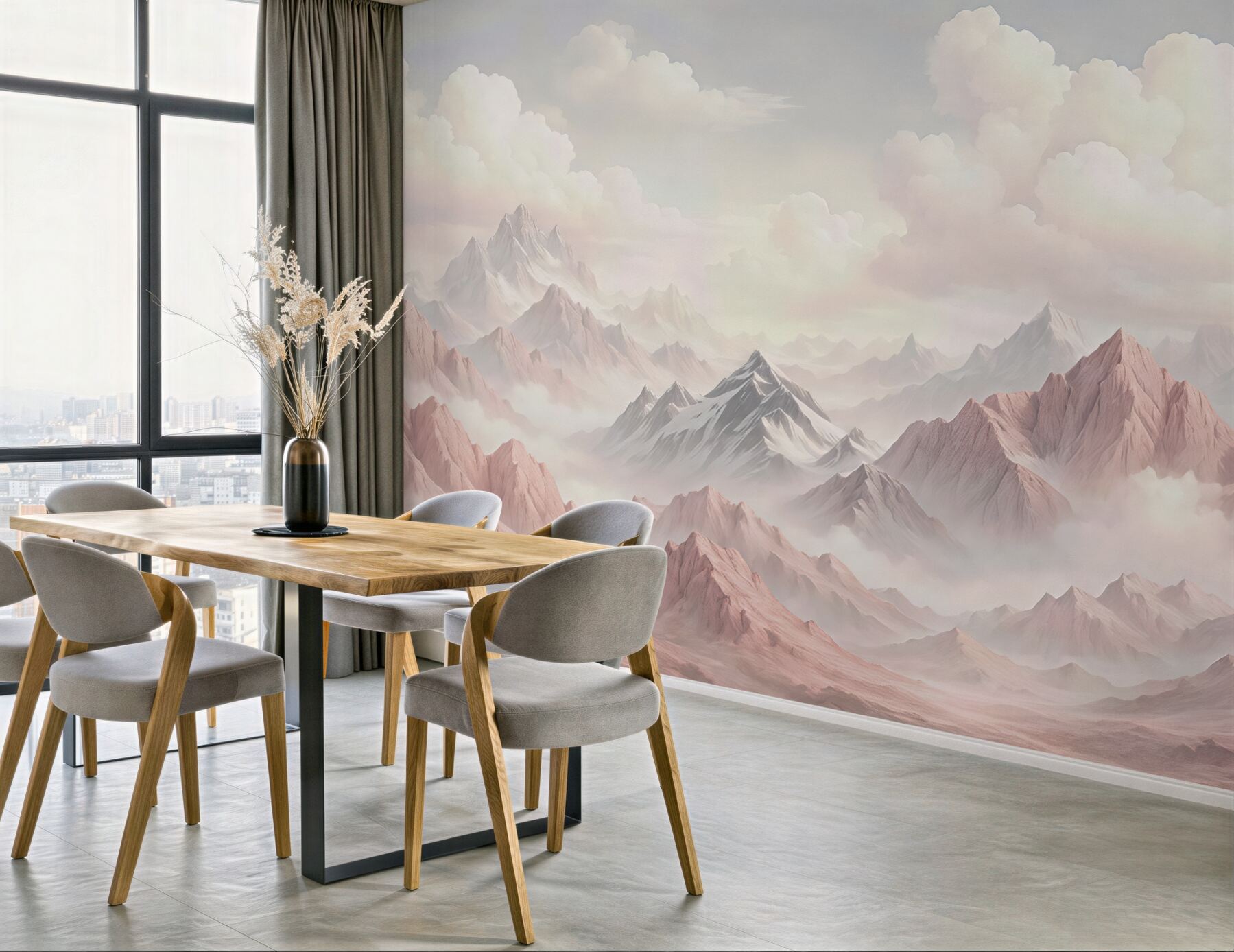 Fototapeta pastelowe góry w chmurach
