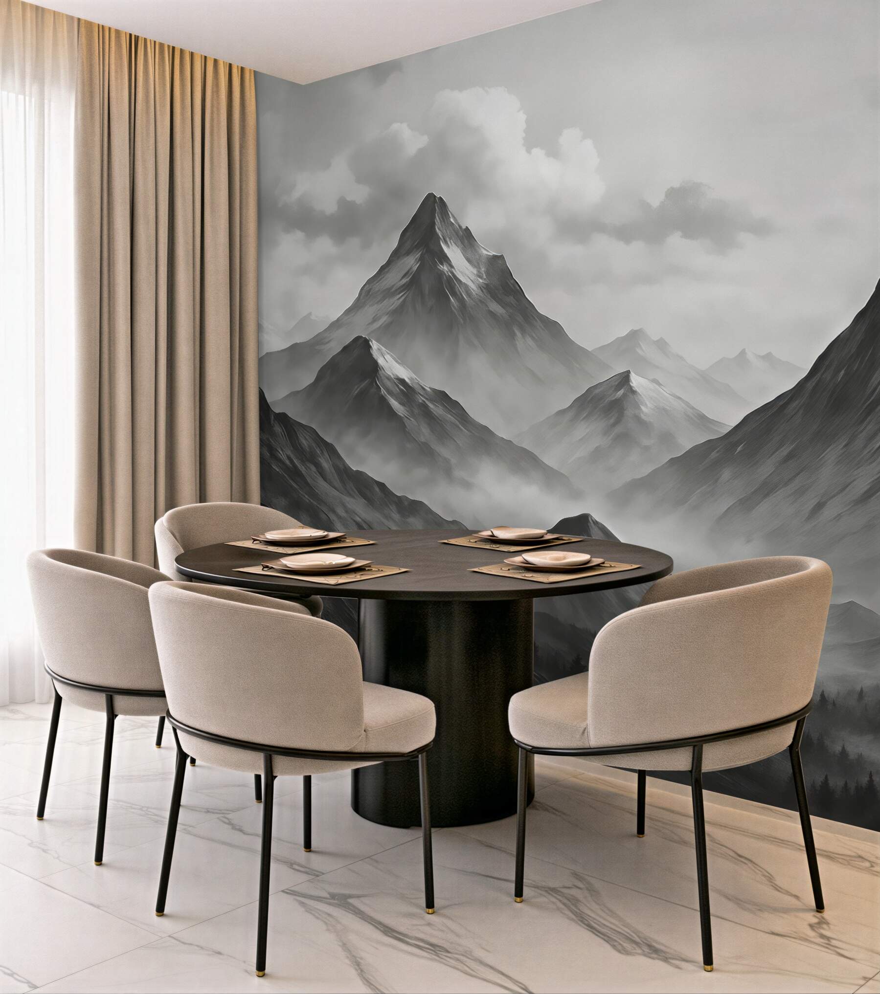 Fototapeta mglista panorama górskich szczytów
