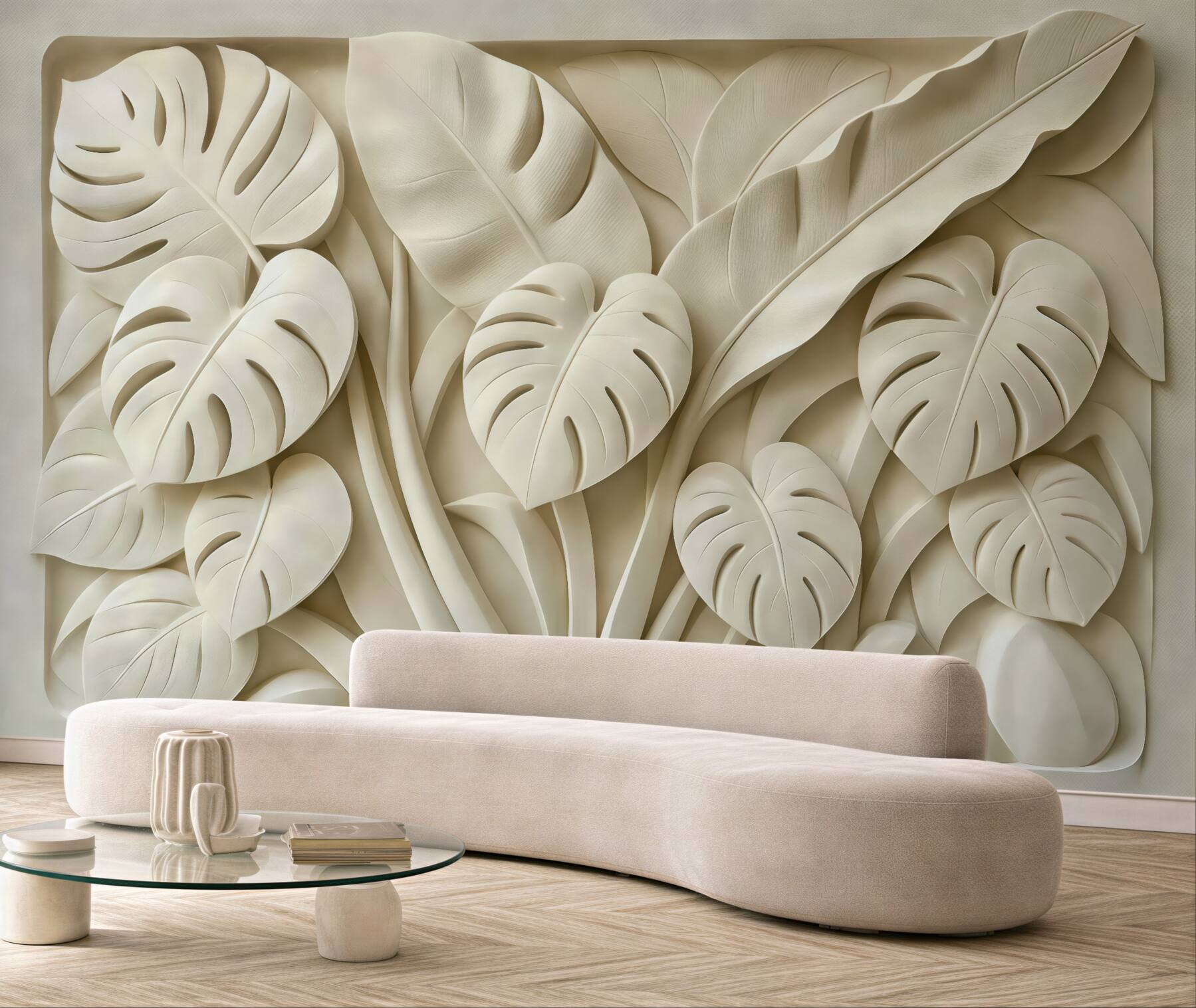 Fototapeta kremowe tropikalne liście 3d