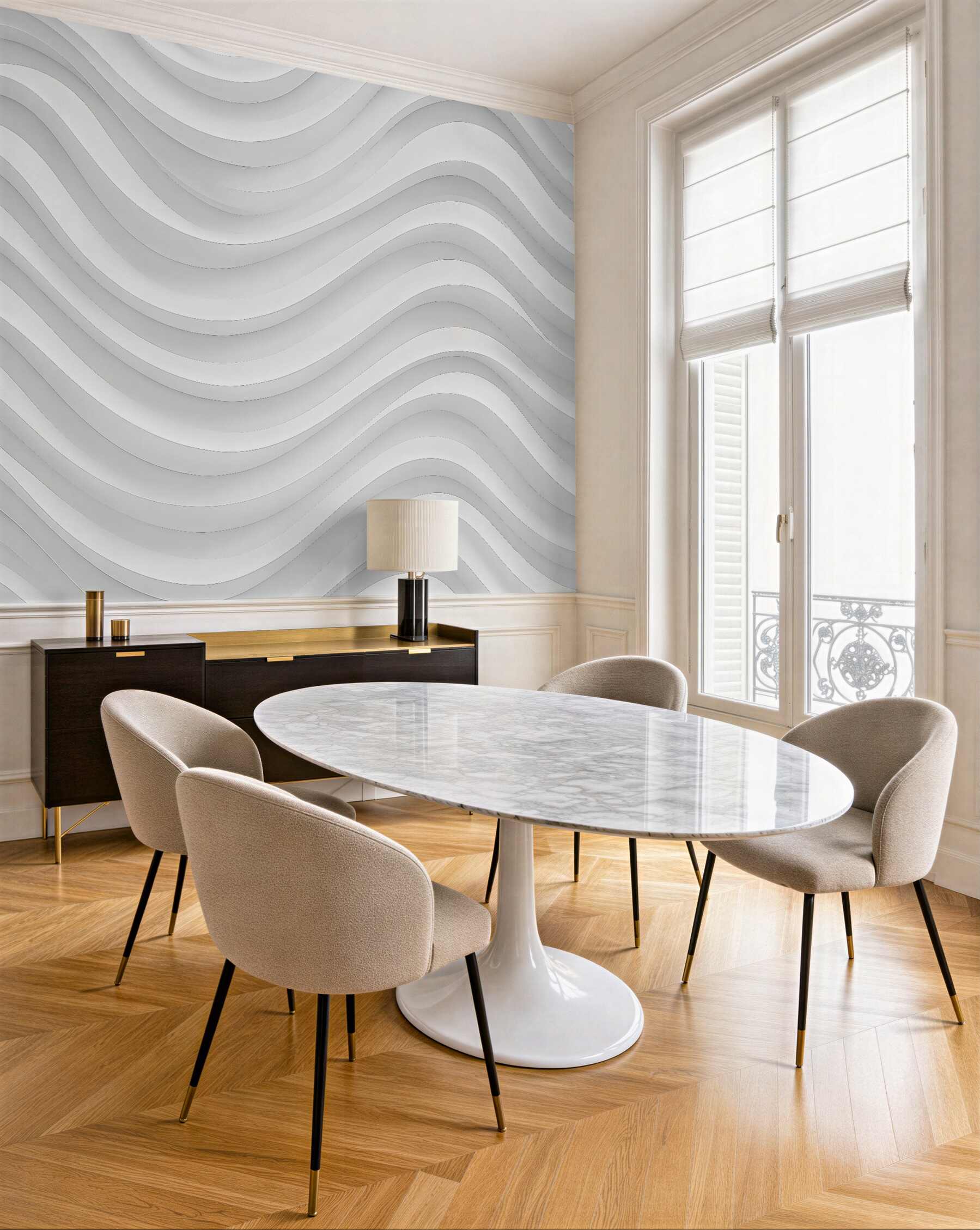 Fototapeta białe faliste linie minimalistyczne 3d