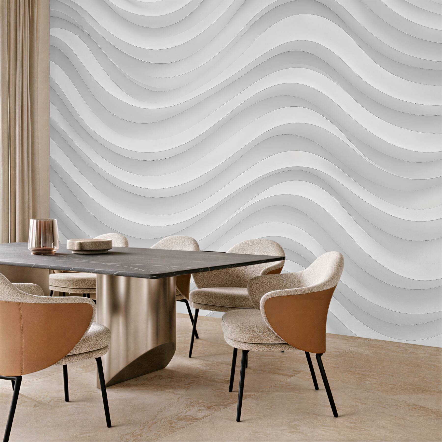 Fototapeta białe faliste linie minimalistyczne 3d