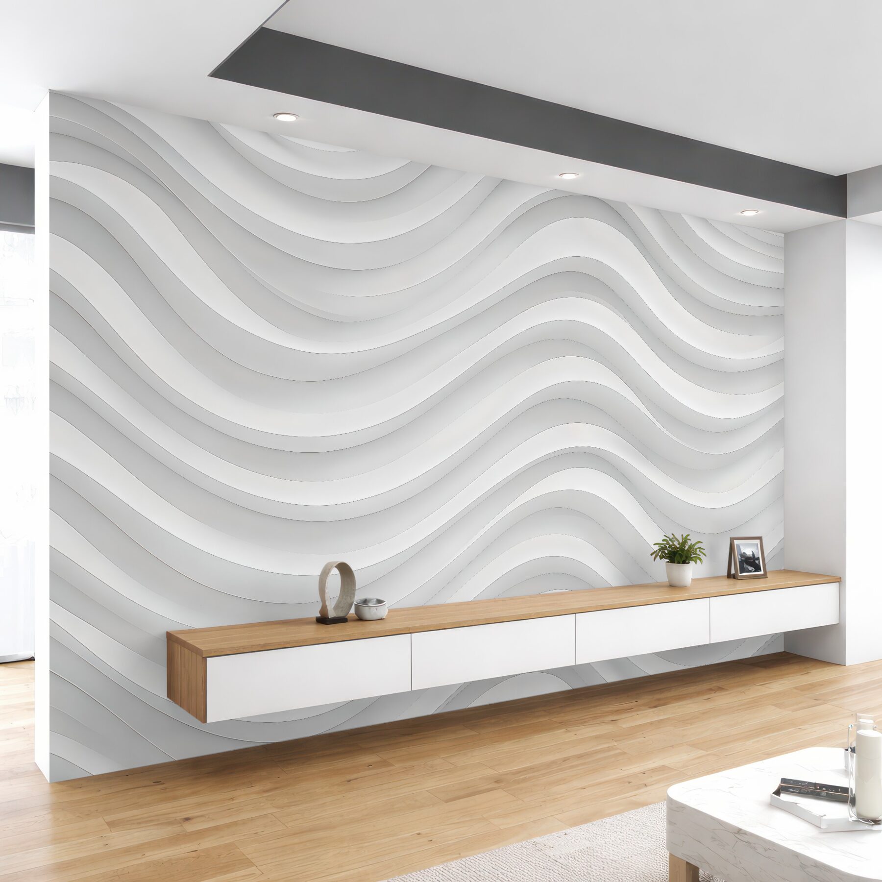Fototapeta białe faliste linie minimalistyczne 3d