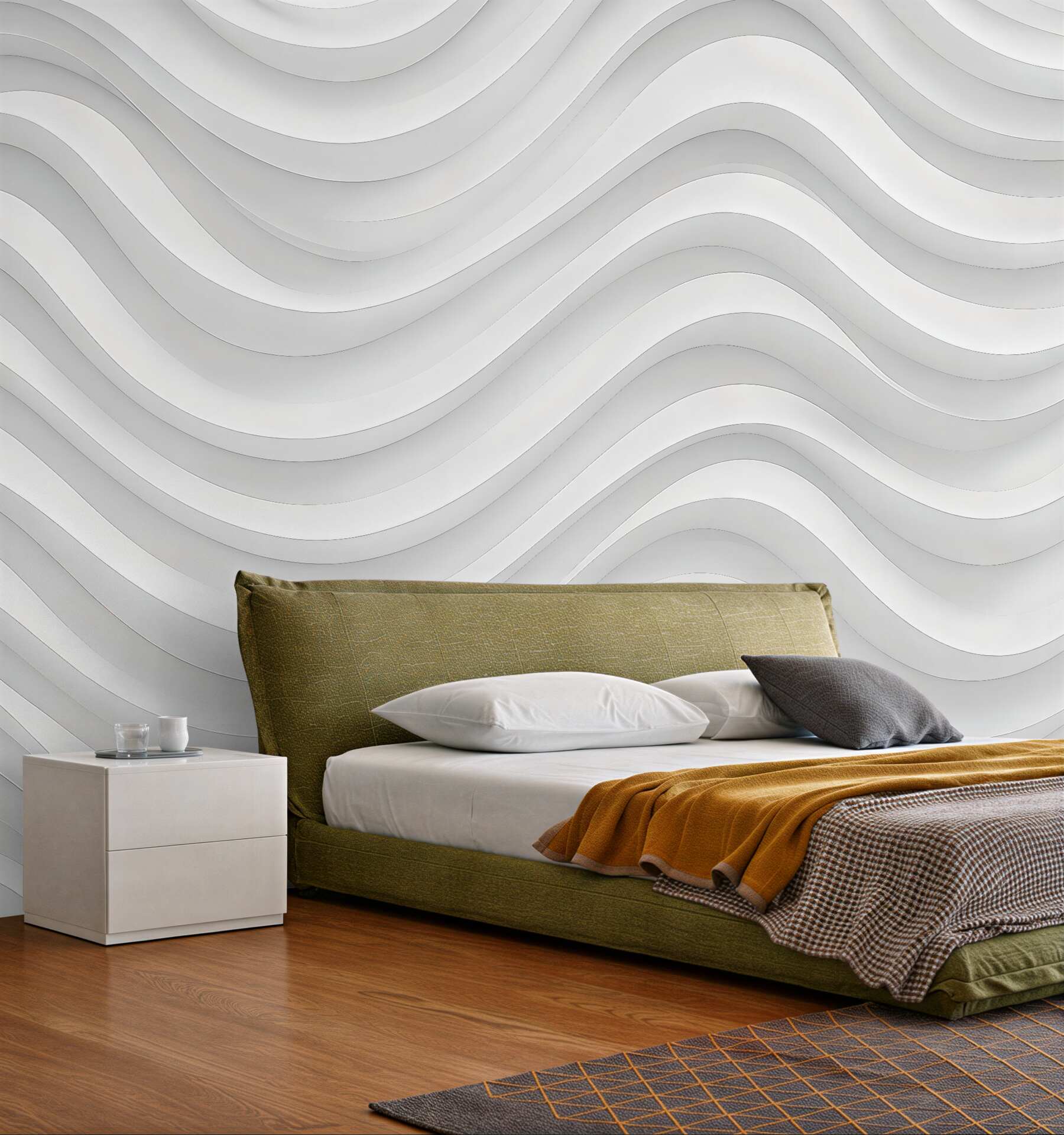 Fototapeta białe faliste linie minimalistyczne 3d