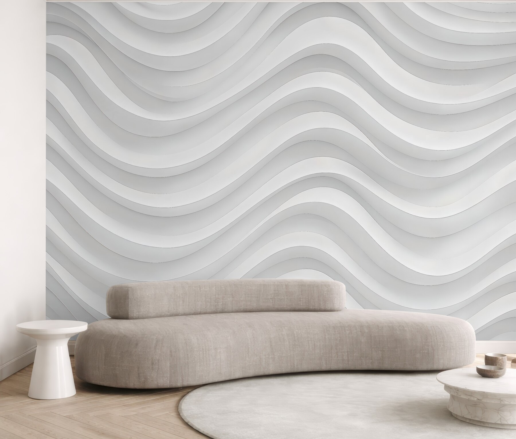 Fototapeta białe faliste linie minimalistyczne 3d