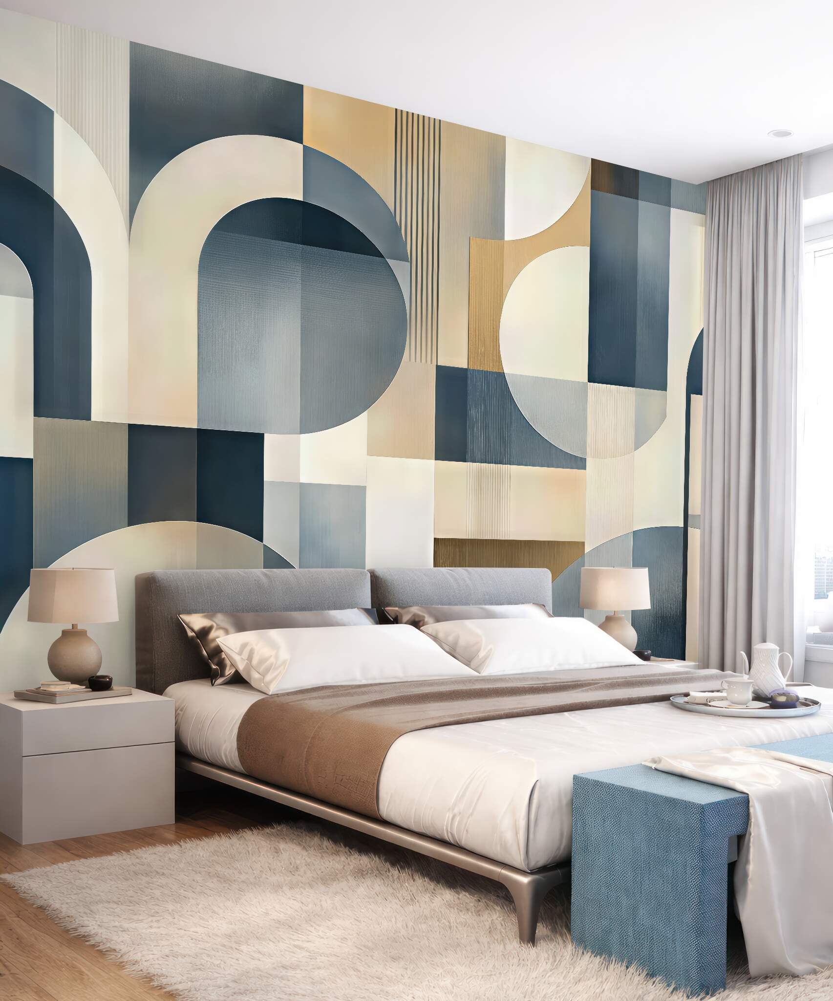 Fototapeta geometryczna harmonia w beżach i granacie