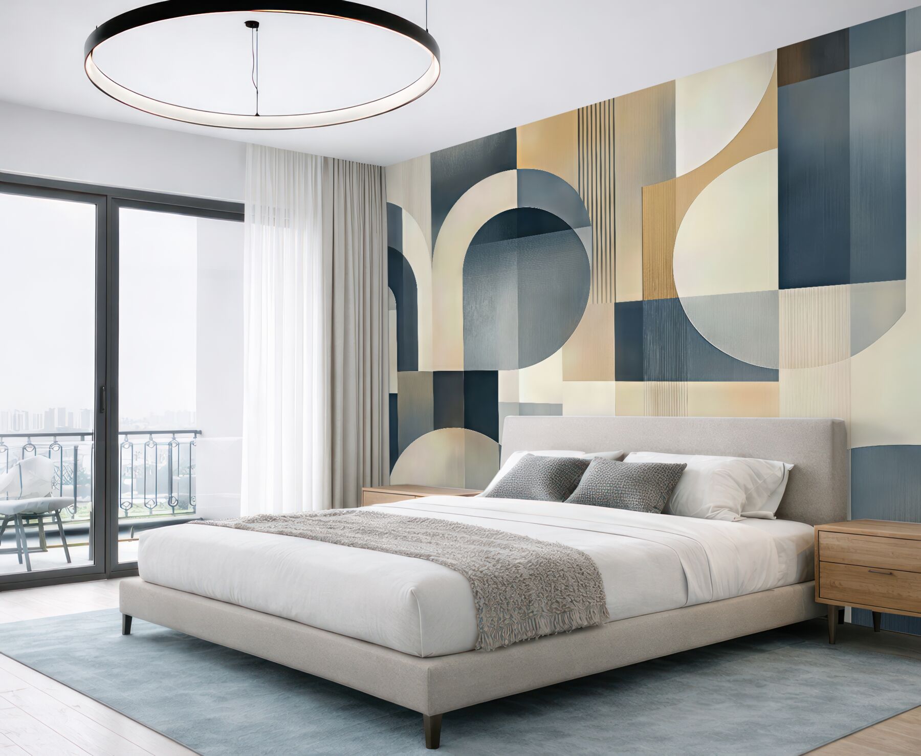 Fototapeta geometryczna harmonia w beżach i granacie