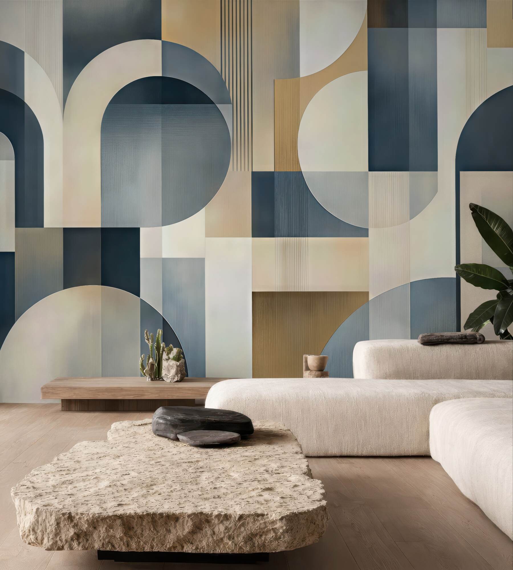 Fototapeta geometryczna harmonia w beżach i granacie