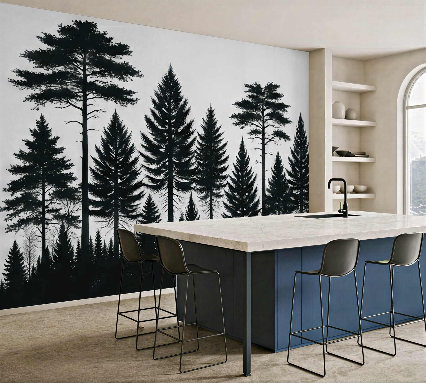 Fototapeta leśne sylwetki drzew w minimalistycznym stylu