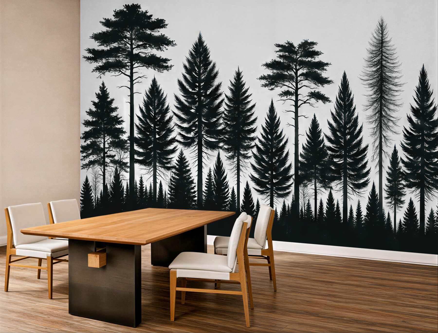 Fototapeta leśne sylwetki drzew w minimalistycznym stylu