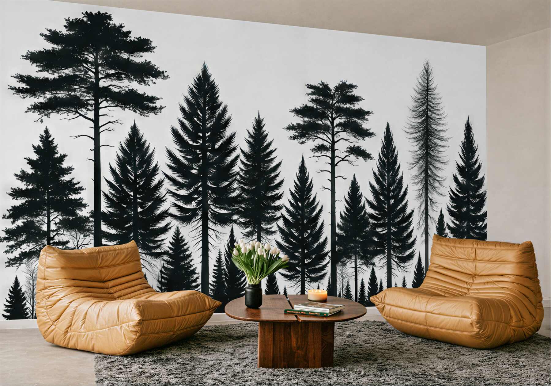 Fototapeta leśne sylwetki drzew w minimalistycznym stylu