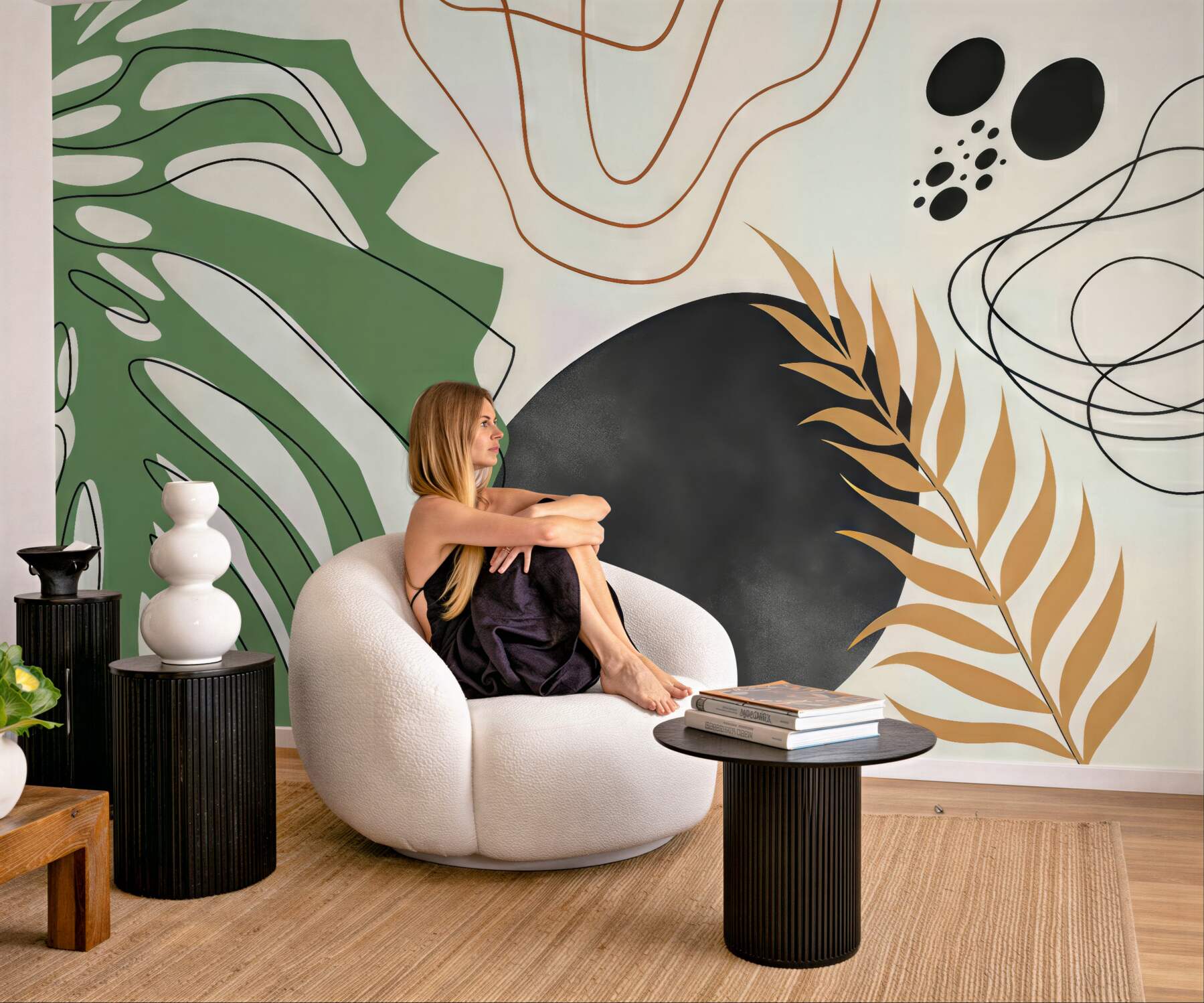 Fototapeta abstrakcyjne liście w stylu boho