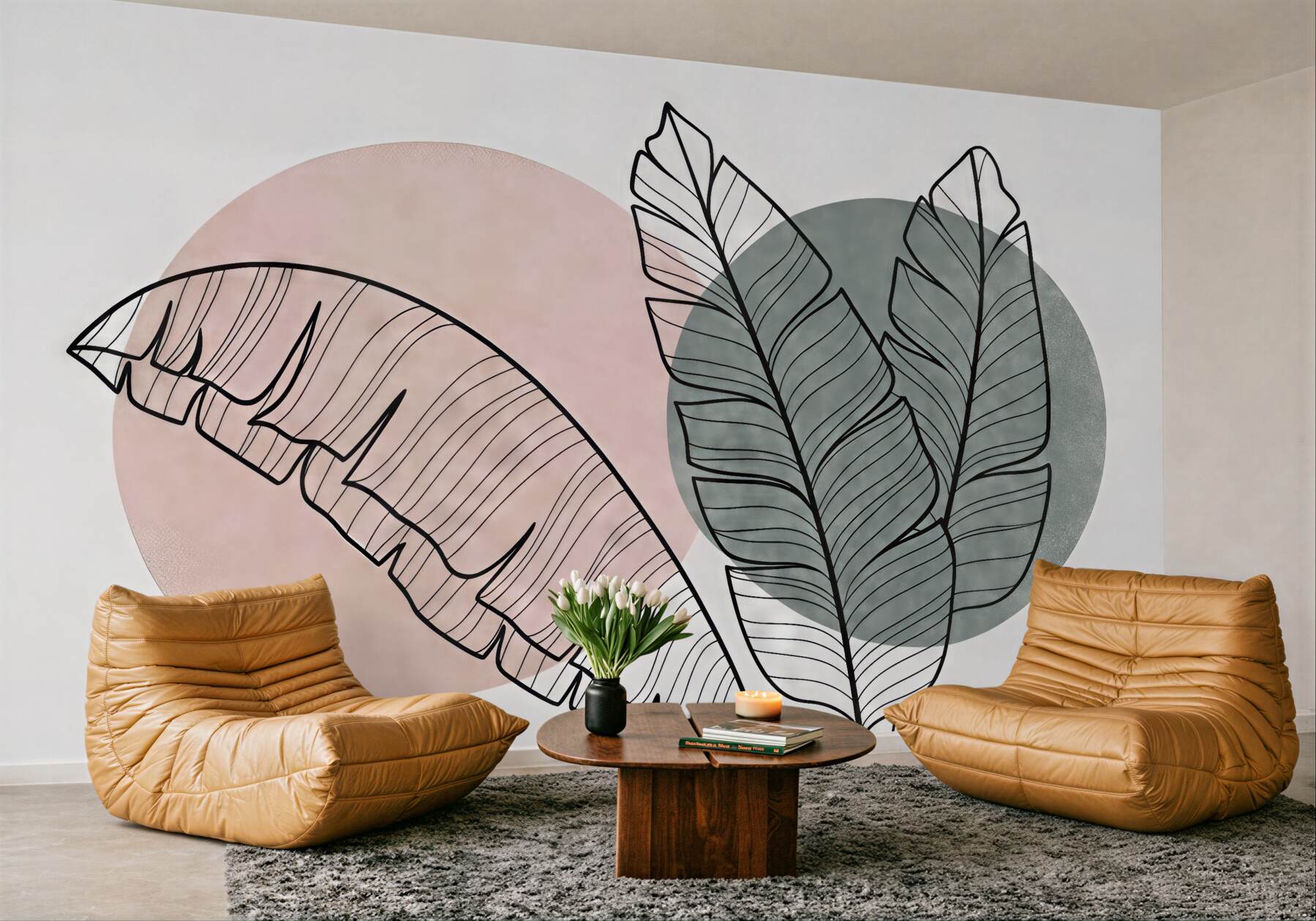 Fototapeta minimalistyczne liście w pastelowych kołach