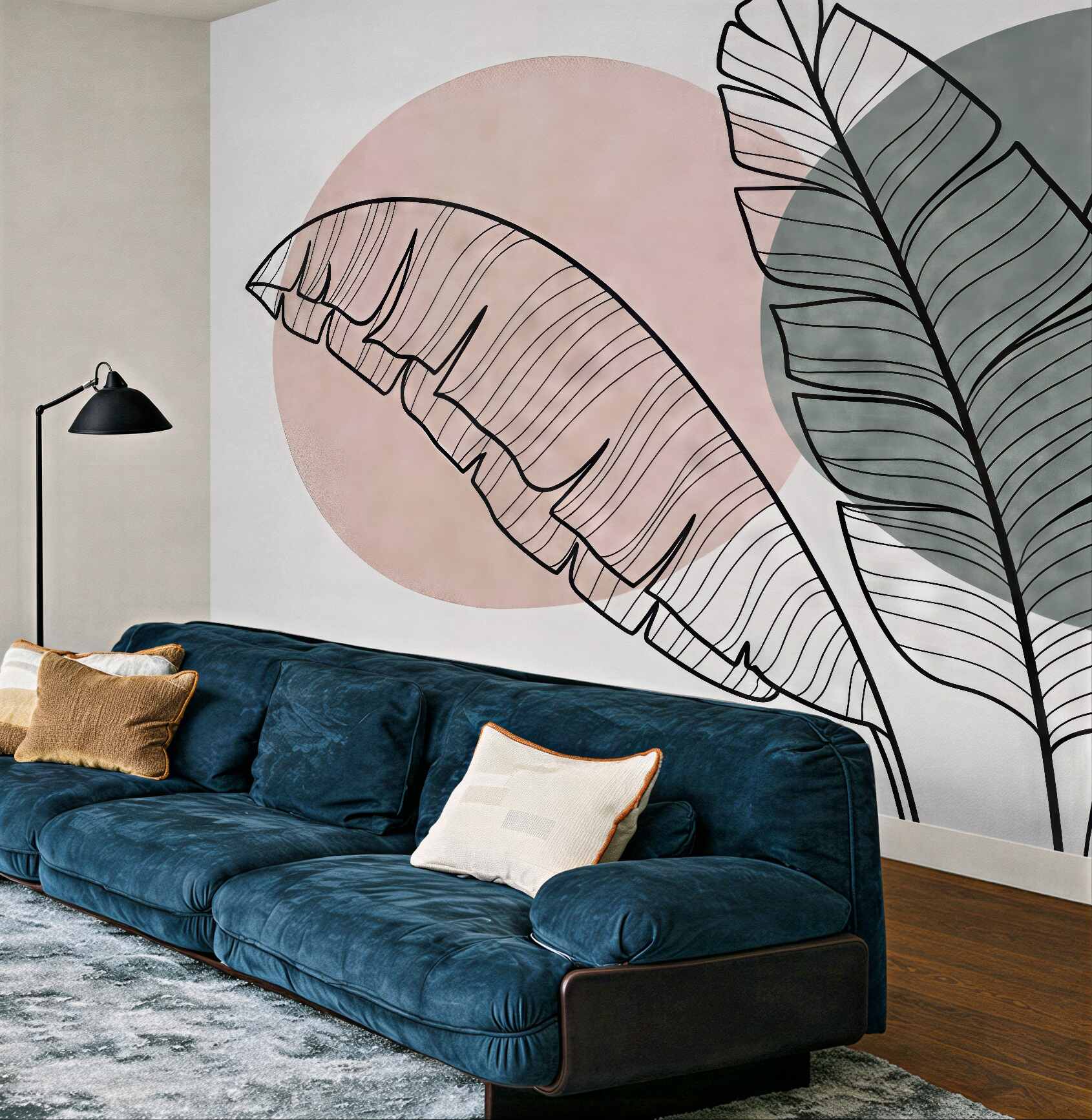 Fototapeta minimalistyczne liście w pastelowych kołach