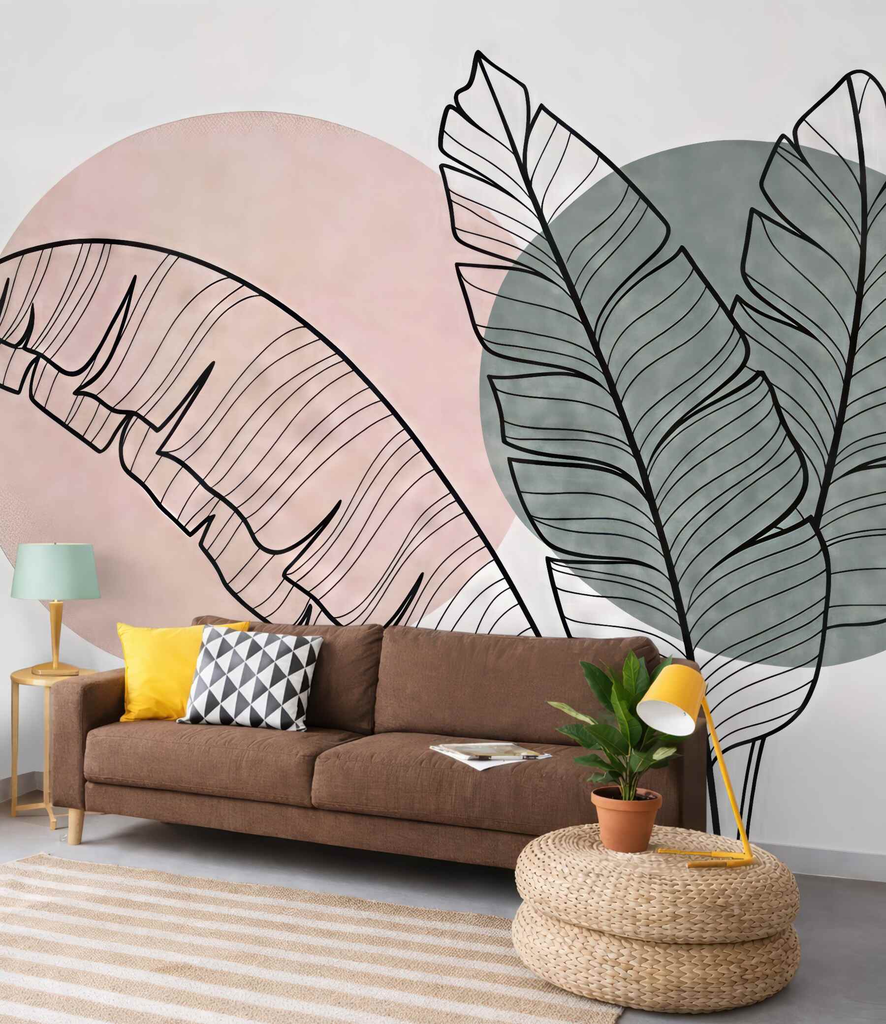 Fototapeta minimalistyczne liście w pastelowych kołach