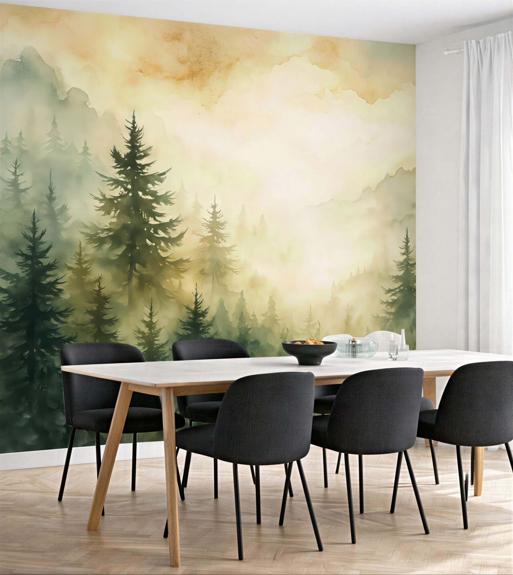 Fototapeta mglisty las w akwareli