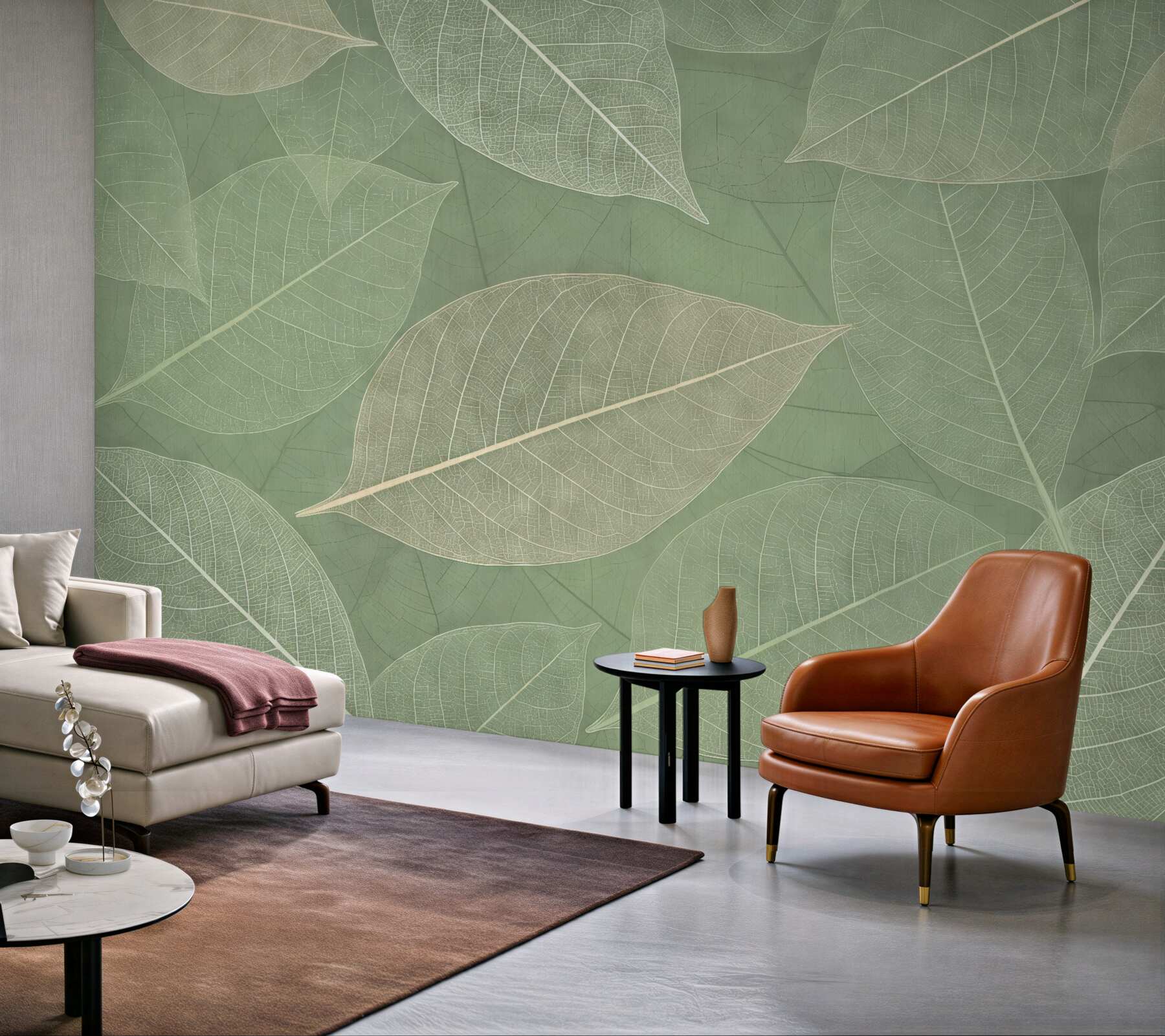 Fototapeta szałwiowe liście w subtelnym rysunku