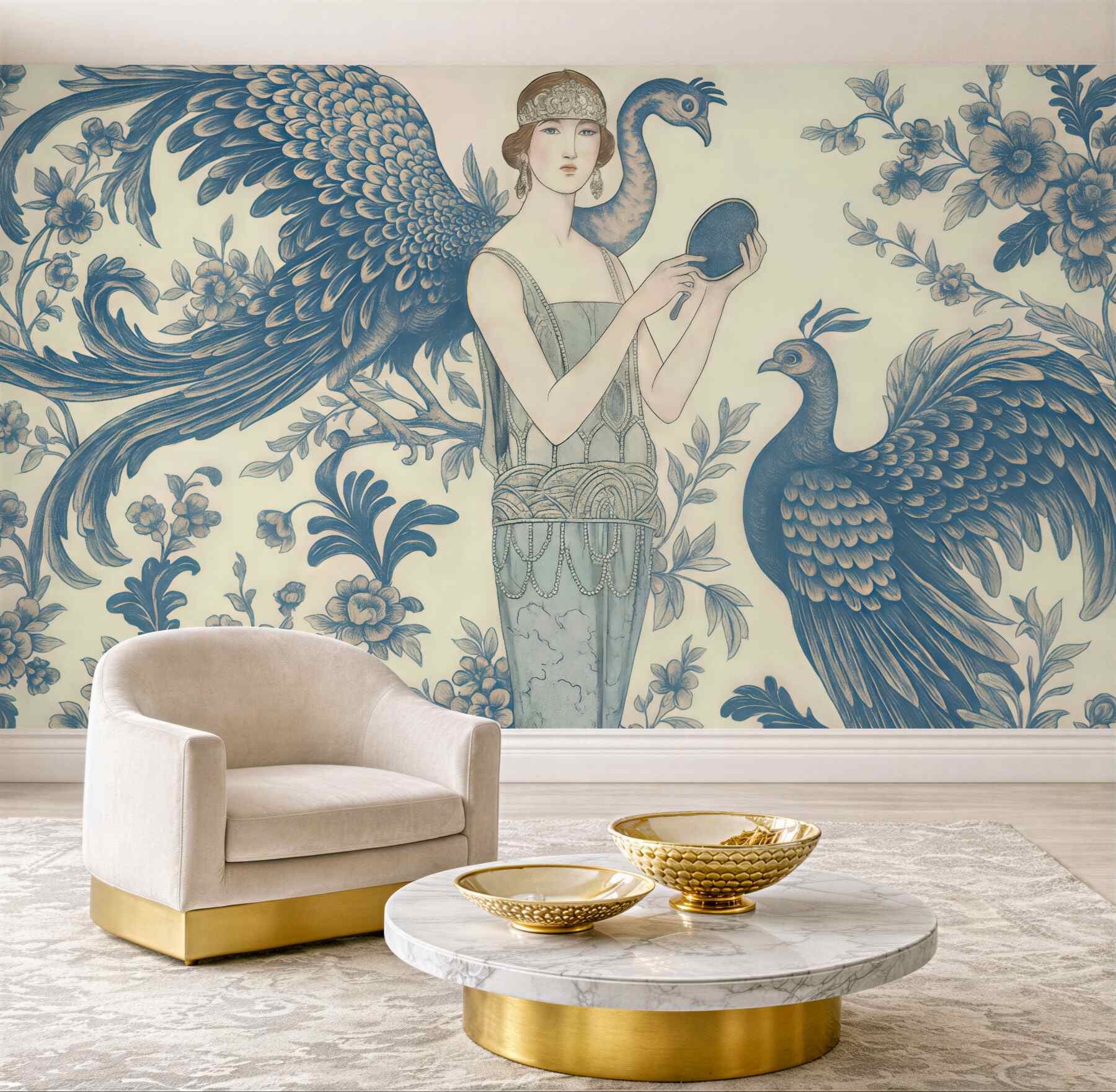 Fototapeta art déco z pawiami