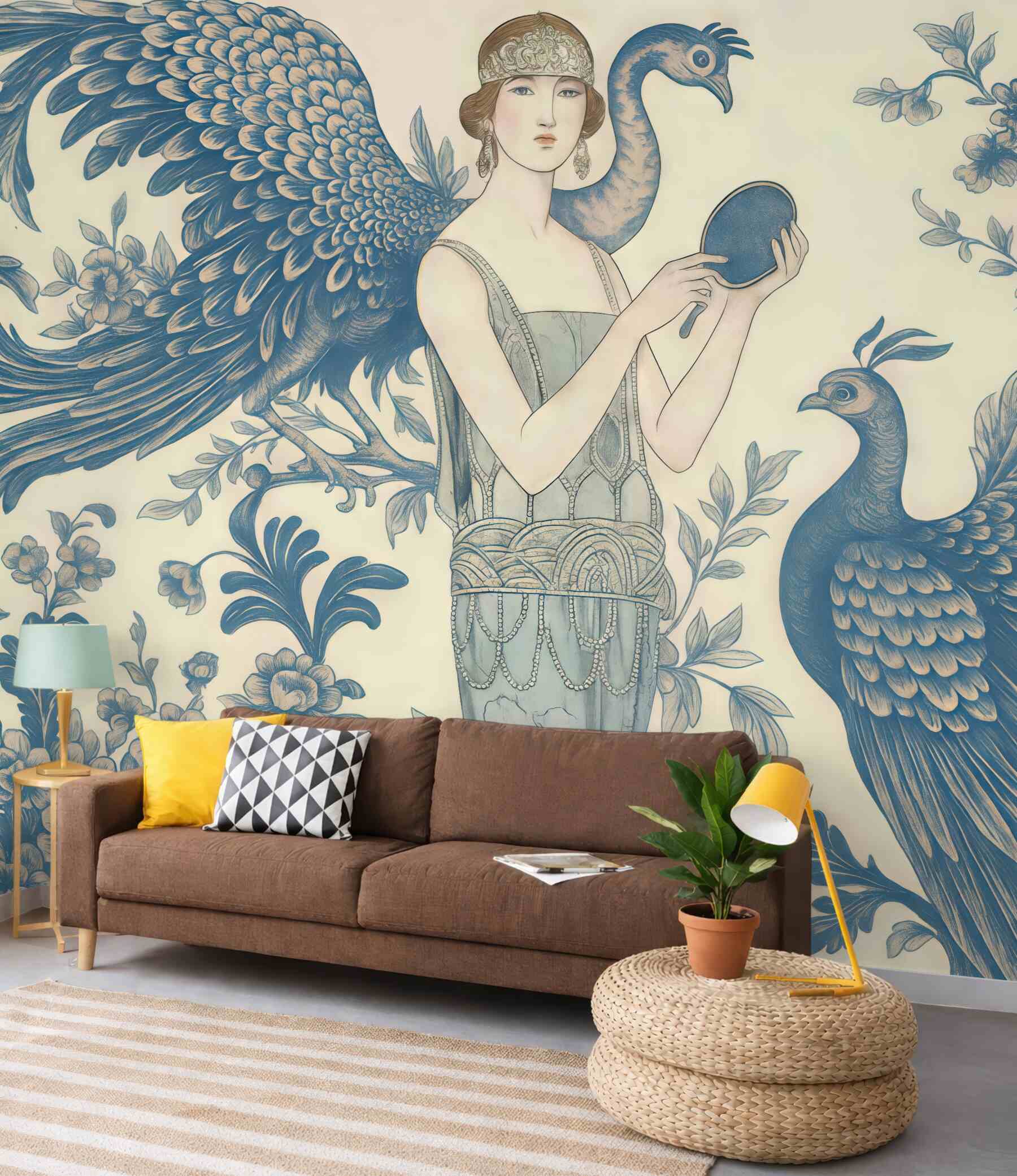 Fototapeta art déco z pawiami