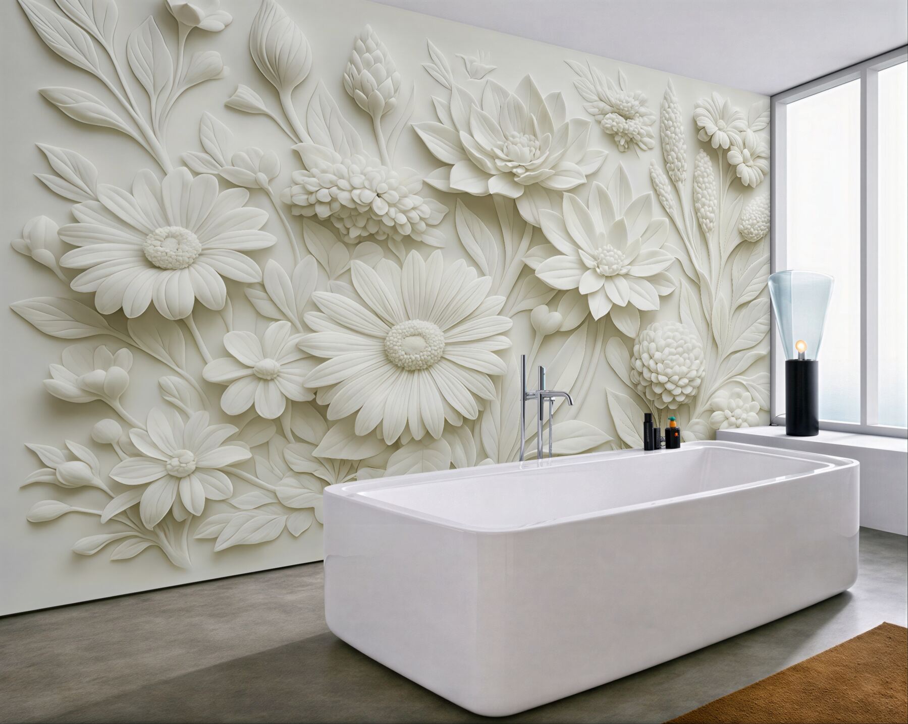 Fototapeta biały relief kwiatowy w eleganckim stylu
