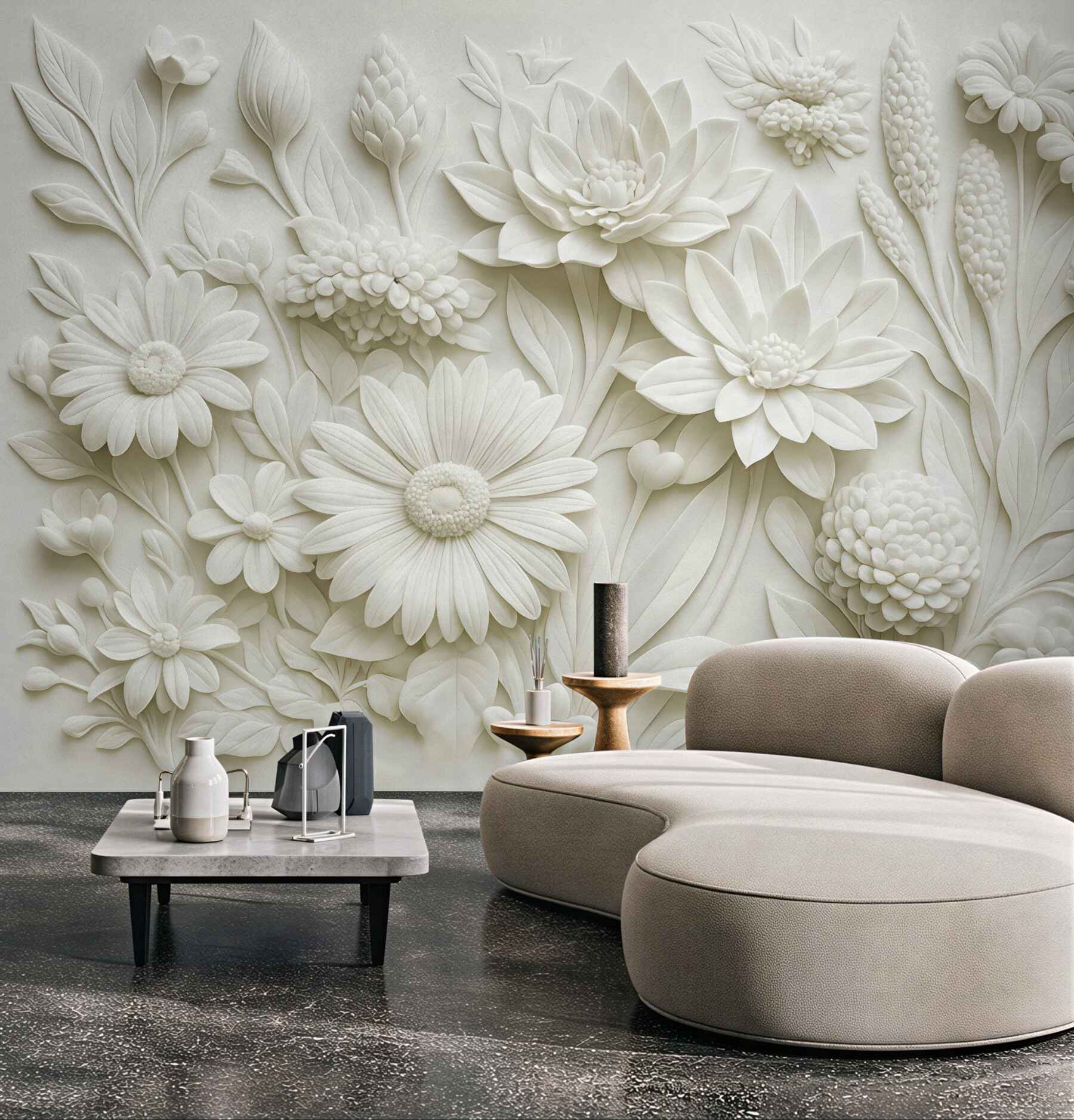 Fototapeta biały relief kwiatowy w eleganckim stylu
