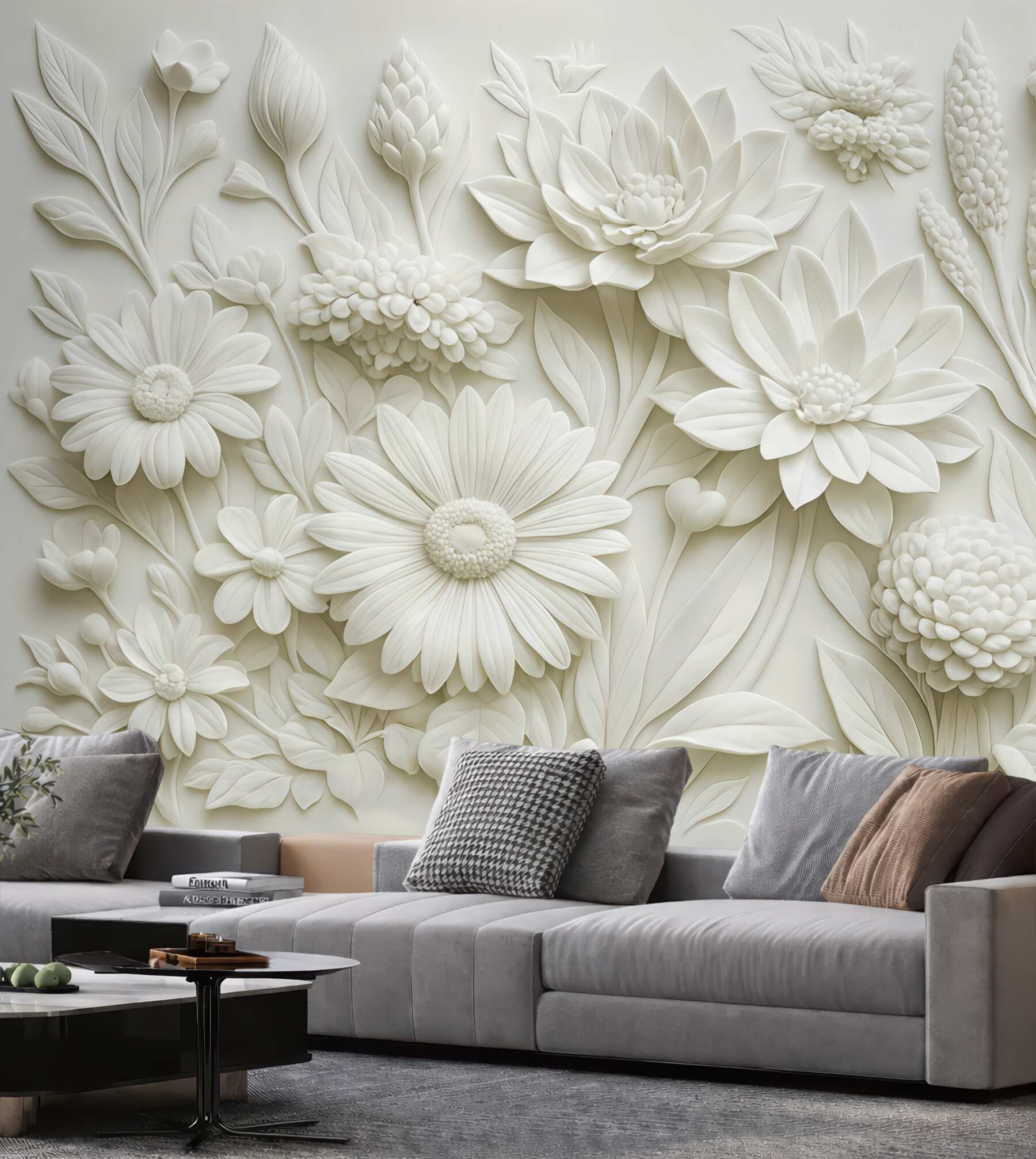 Fototapeta biały relief kwiatowy w eleganckim stylu